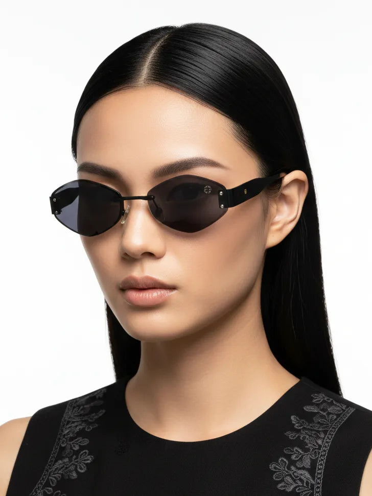 SEVA | Black Medium Rim Less Diamond with Lock Side Hinges Sunglasses for Men & Women [UV-protected]