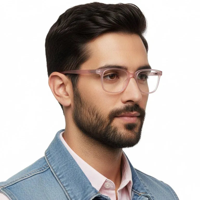 NexEye | Transparent Baby Pink Medium Full Rim RECTANGLE Computer Glasses for Men & Women [Blue Block]