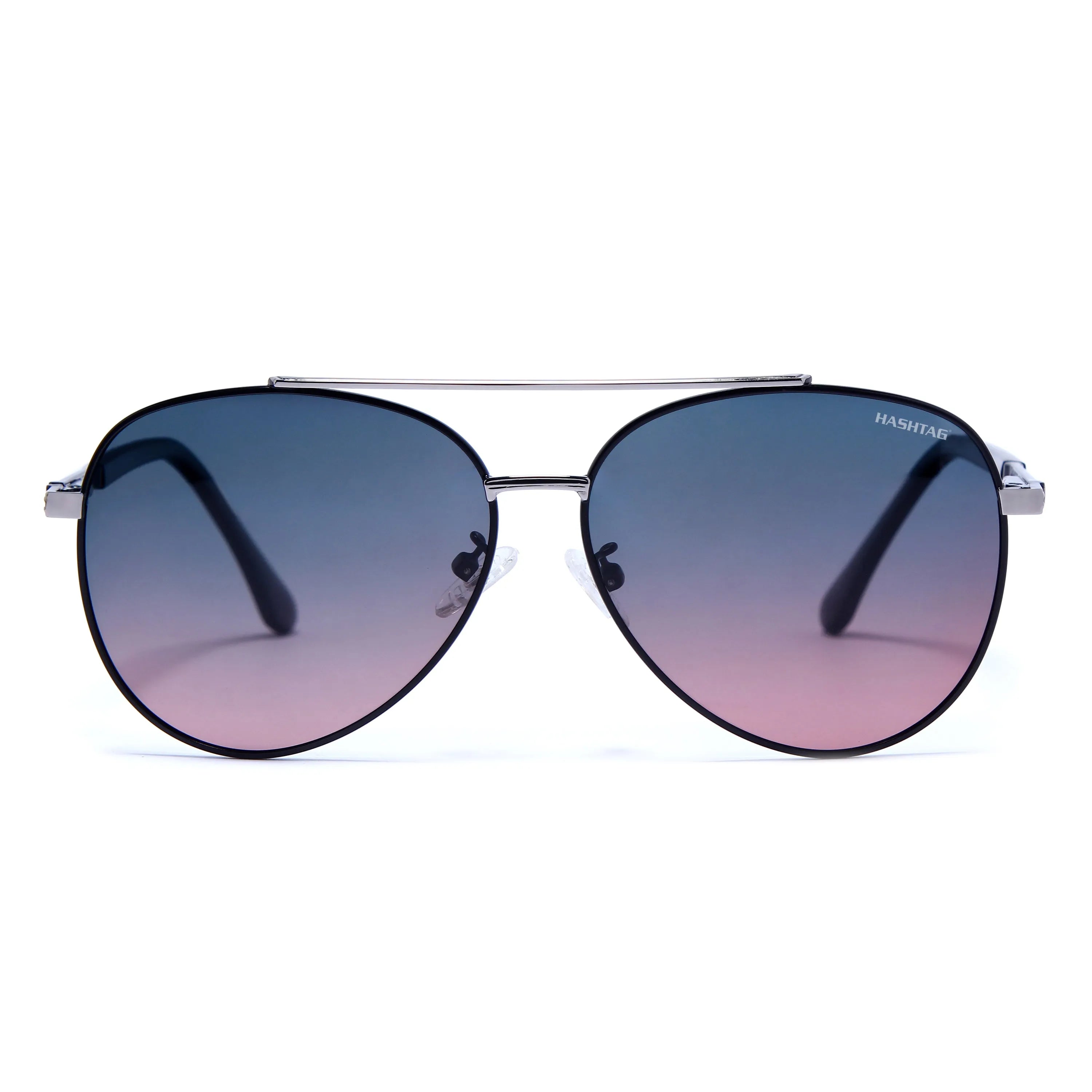 Ambience | Gradient Blue Pink Large Full Rim Aviator Sunglasses for Men & Women [Polarized]