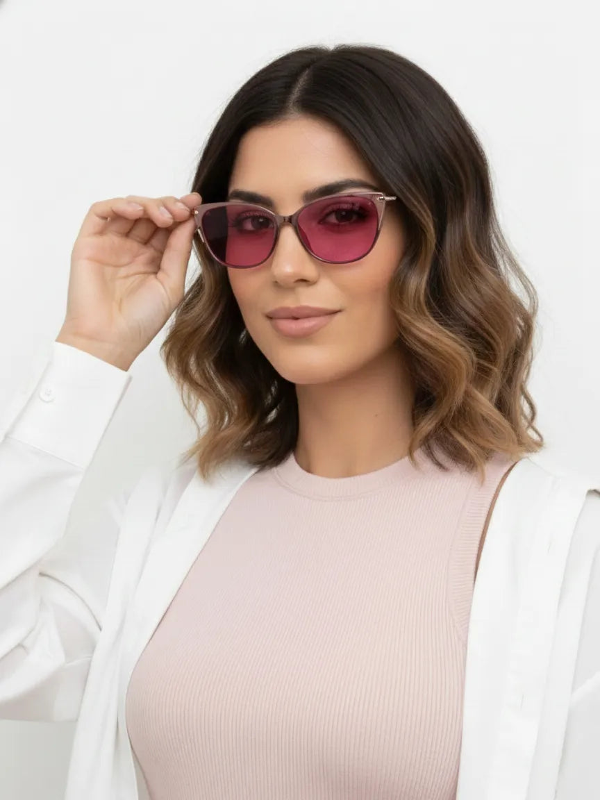 Lythion | Pink Large Full Rim Cateye Sunglasses for Women [Photochromic]