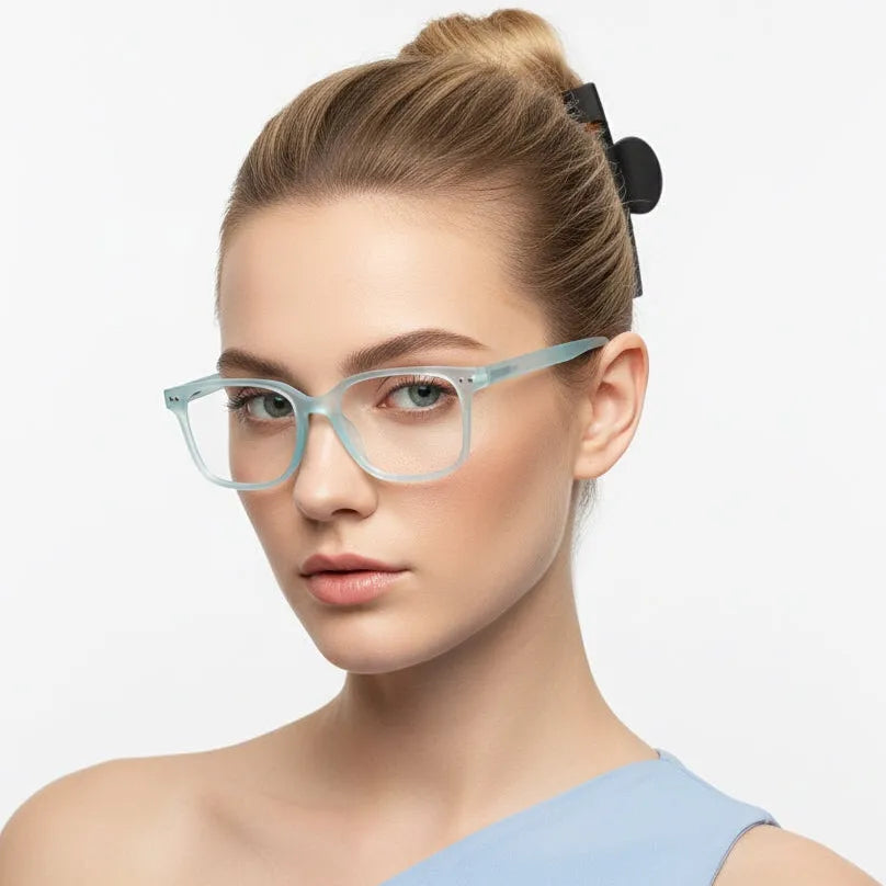 NexEye | Transparent Light Skyblue Medium Full Rim RECTANGLE Computer Glasses for Men & Women [Blue Block]