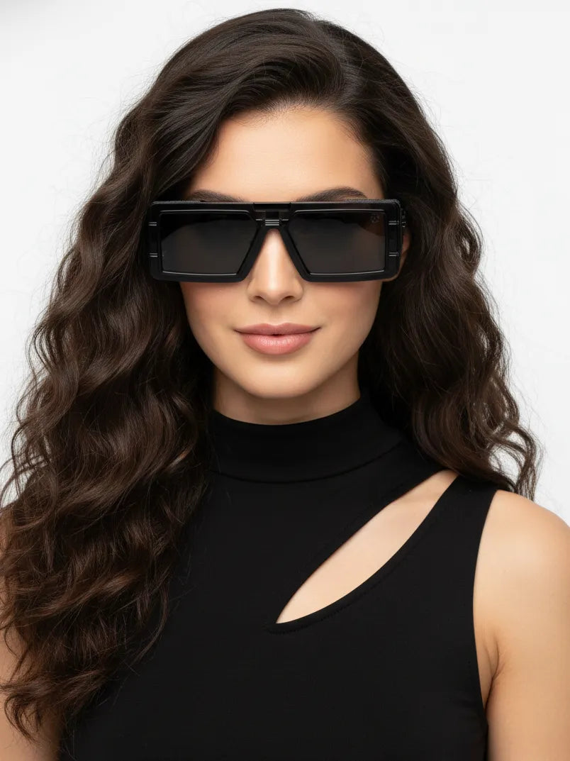 Lythara | Black Medium Full Rim Rectangle Sunglasses for Men & Women [UV-protected]