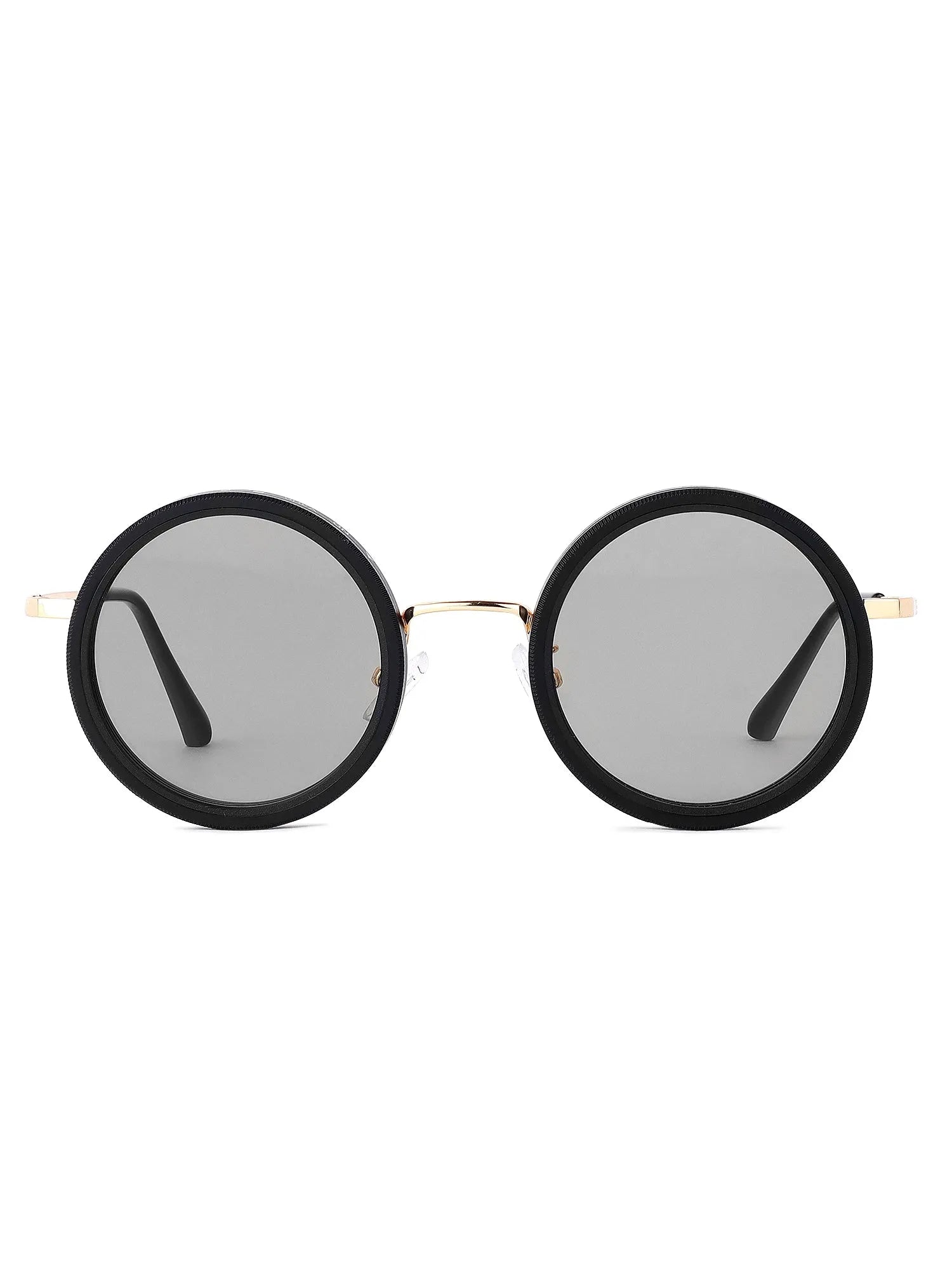 APERTURE SB | Golden & Black Large Full Rim Round Sunglasses for Men & Women [Tint Adjustable]