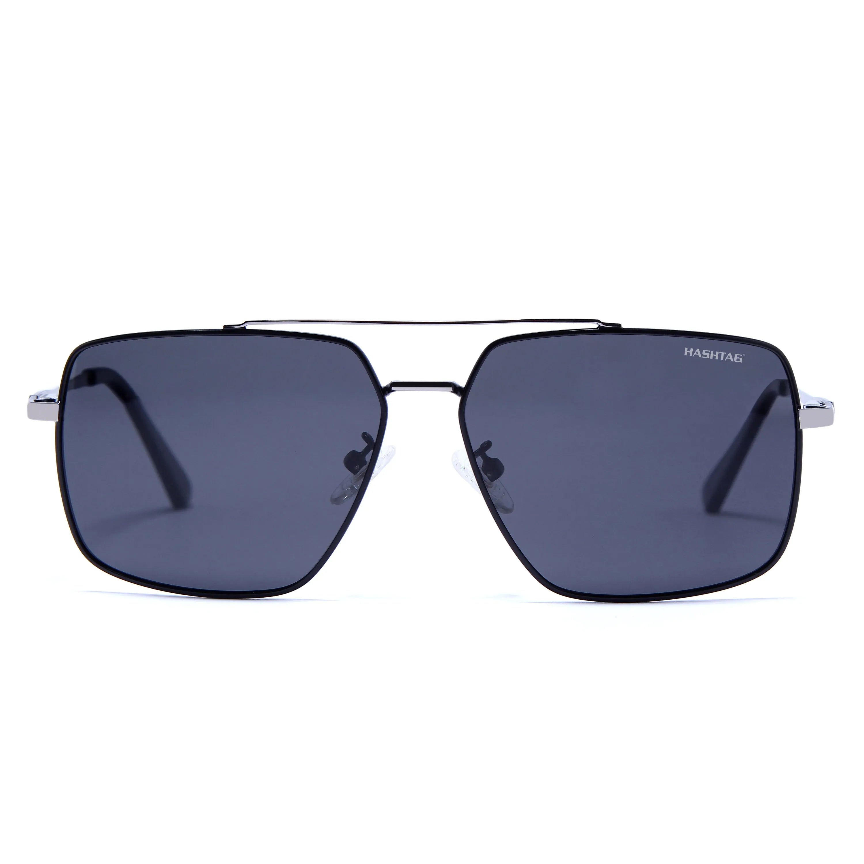 Kynra | Silver & Black Large Full Rim Aviator Sunglasses for Men & Women [Polarized]