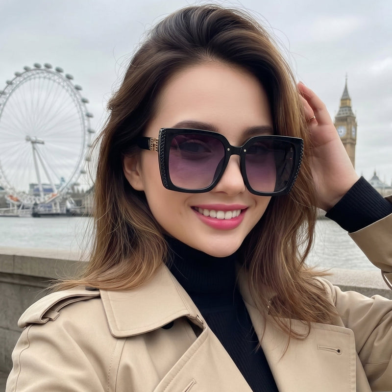 Rapture | Black Large Full Rim Square Sunglasses for Women [UV-protected]