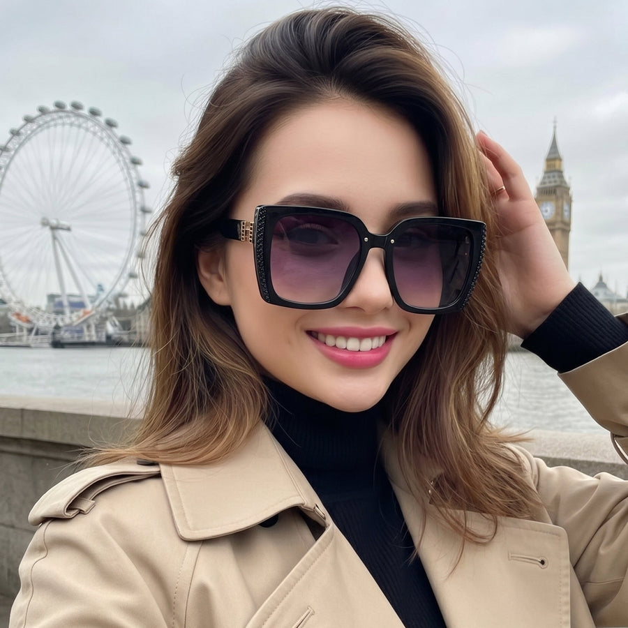 Rapture | Black Large Full Rim Square Sunglasses for Women [UV-protected]