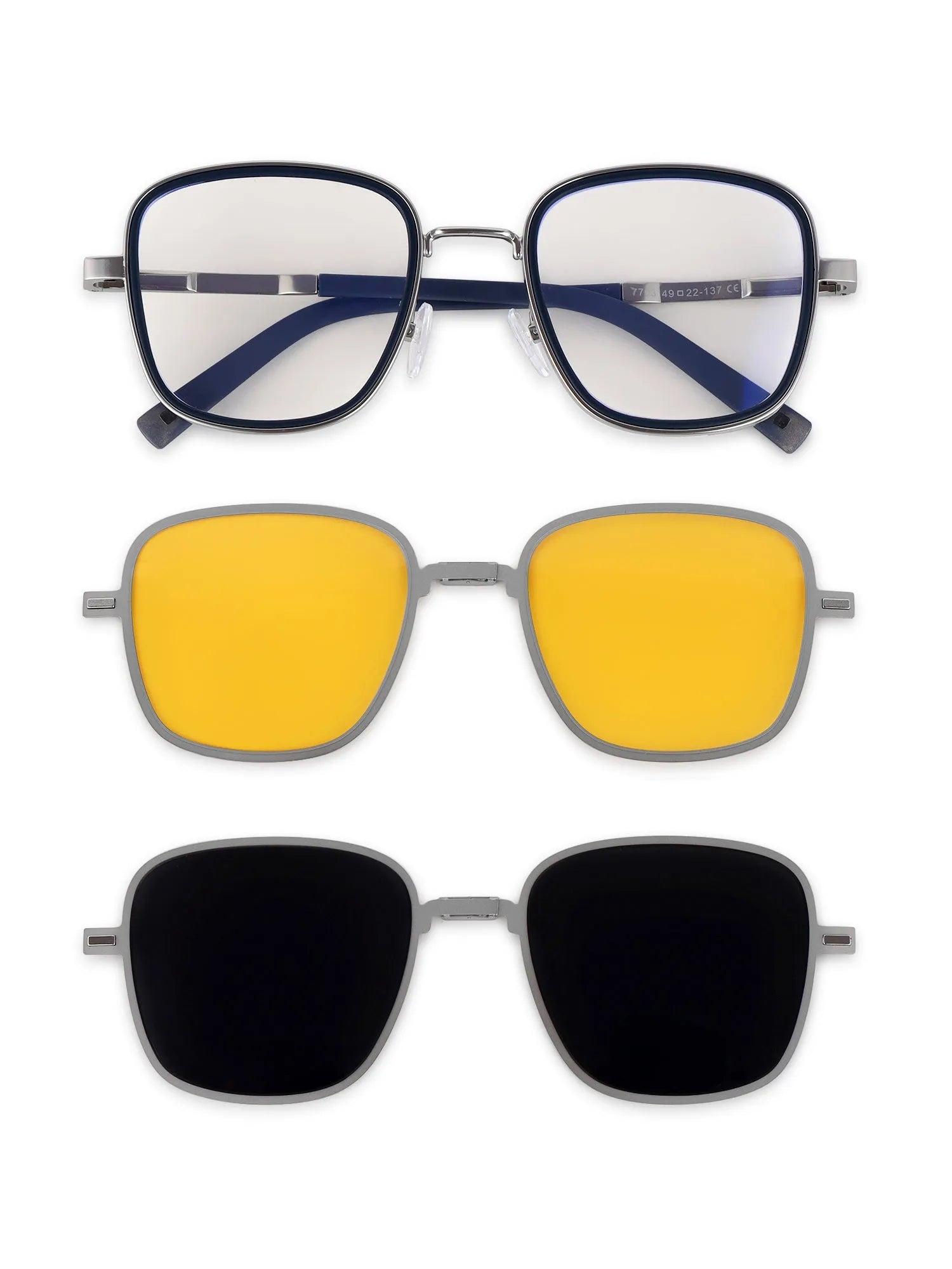 Cyronis | Silver & Blue Large Full Rim Square Clip-on for Men & Women [UV-protected]