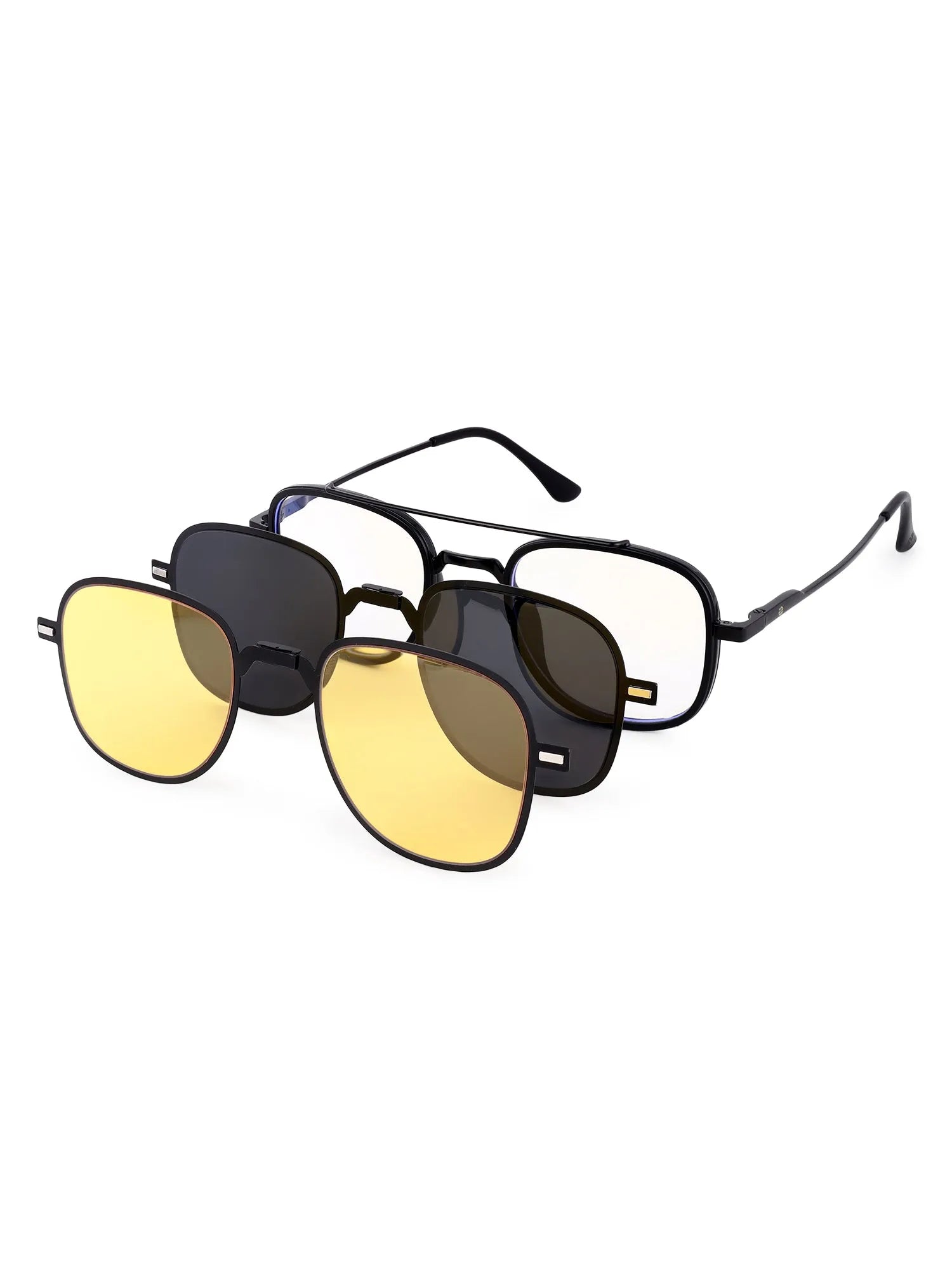 Grexar | Black Medium Full Rim Square Clip-on for Men & Women [UV-protected]