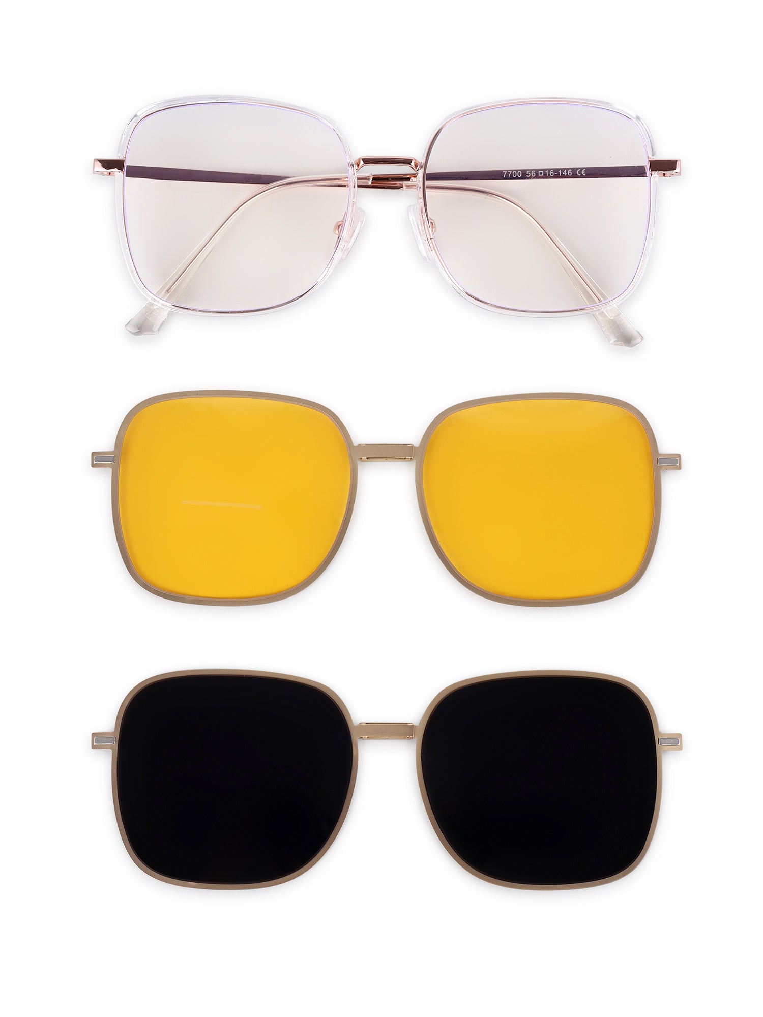 Duskra | Rose Gold & Transparent Large Full Rim Square Clip-on for Men & Women [UV-protected]