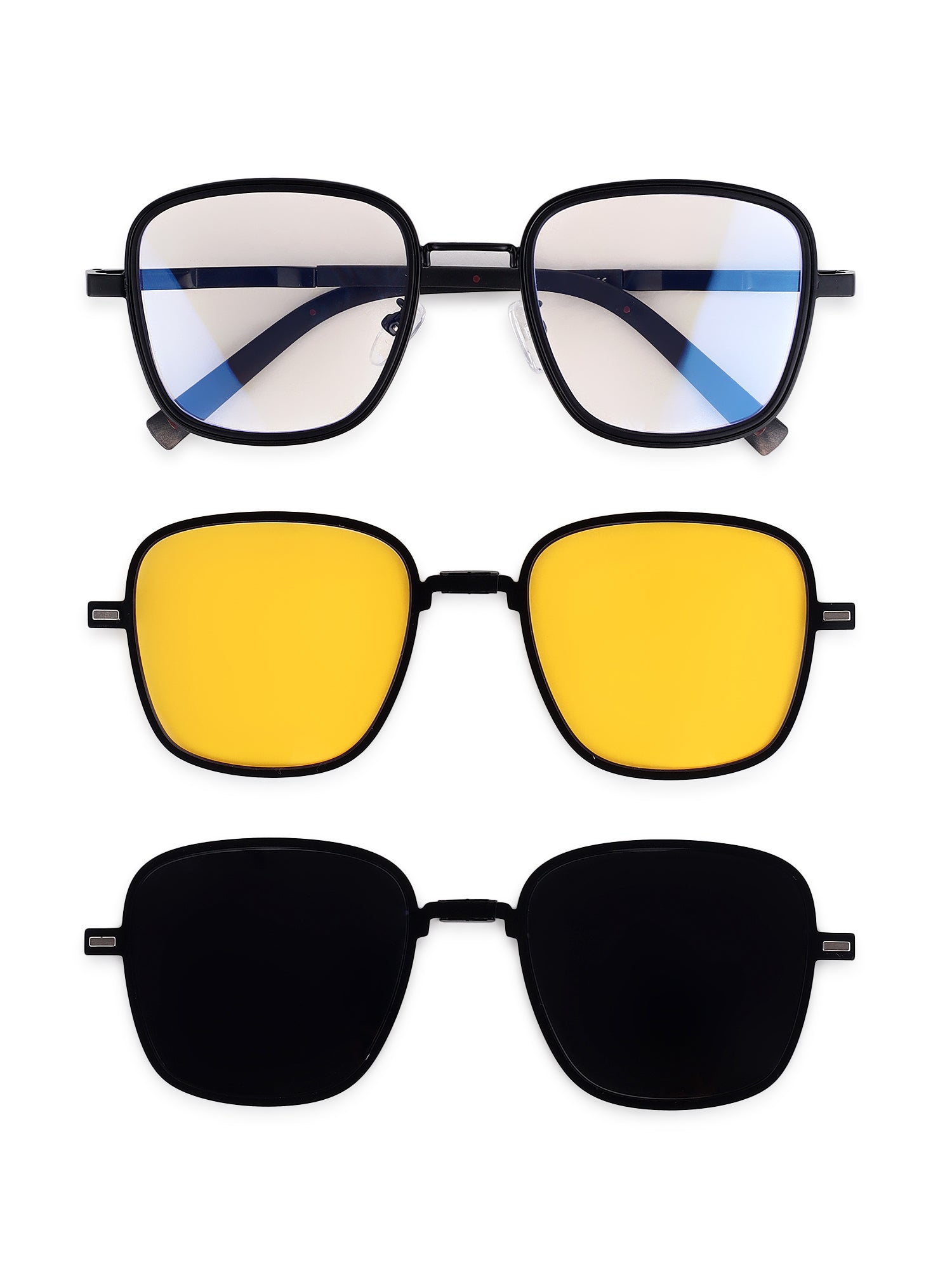 Cyronis | Black Large Full Rim Square Clip-on for Men & Women [UV-protected]
