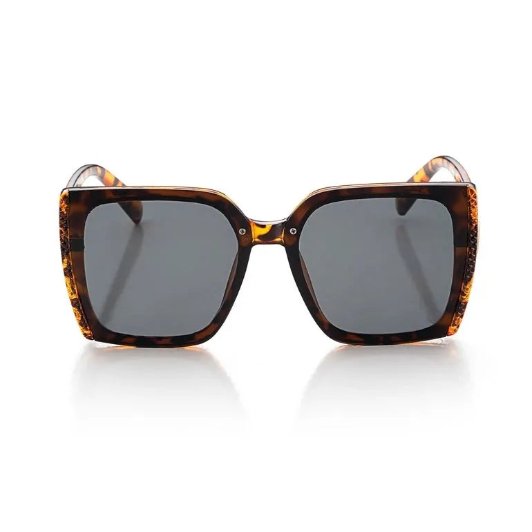 Rapture | Tiger-Black & Brown Large Full Rim Square Sunglasses for Women [UV-protected]