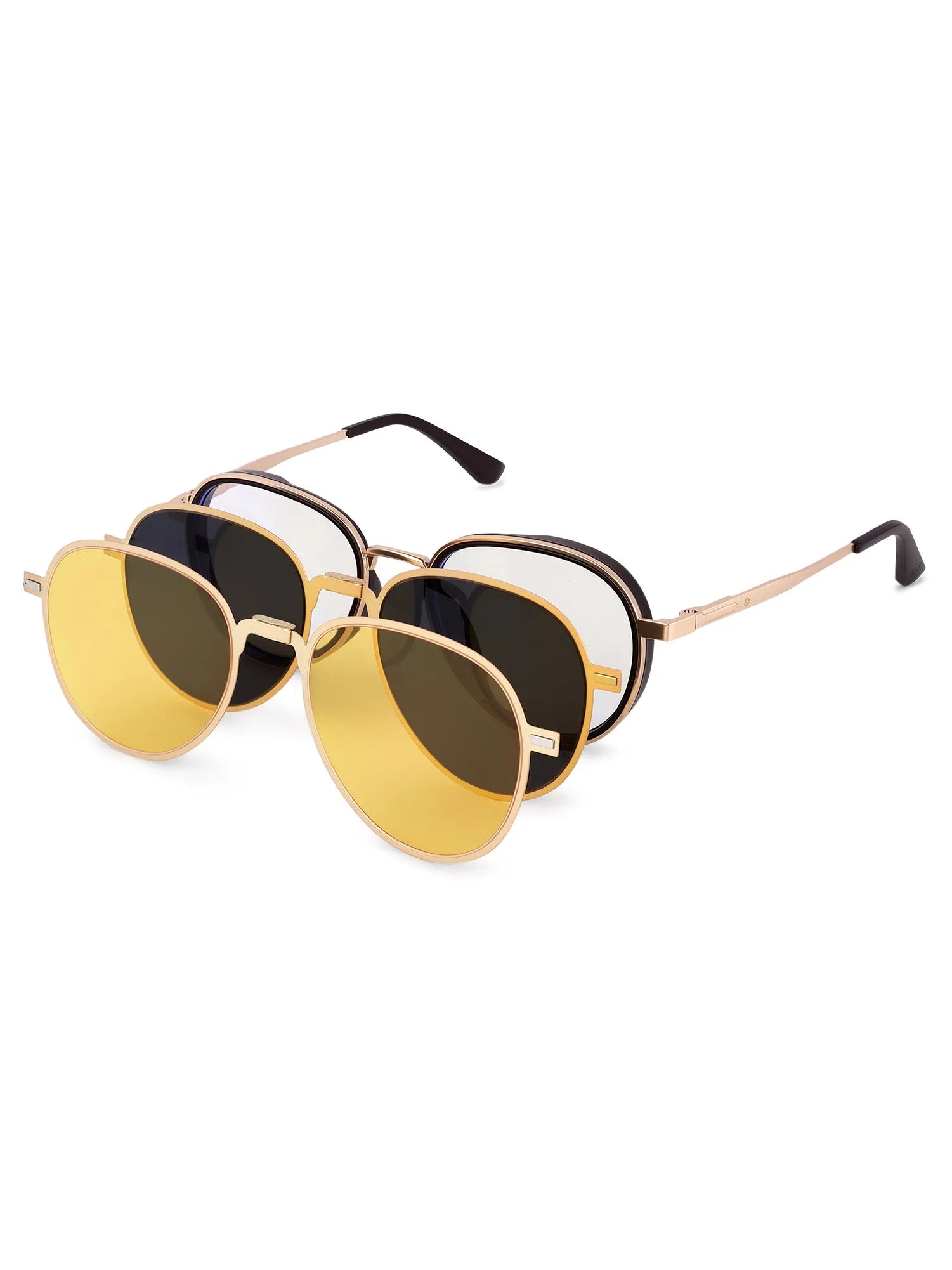 Caelium | Golden & Brown Large Full Rim Aviator Clip-on for Men & Women [UV-protected]