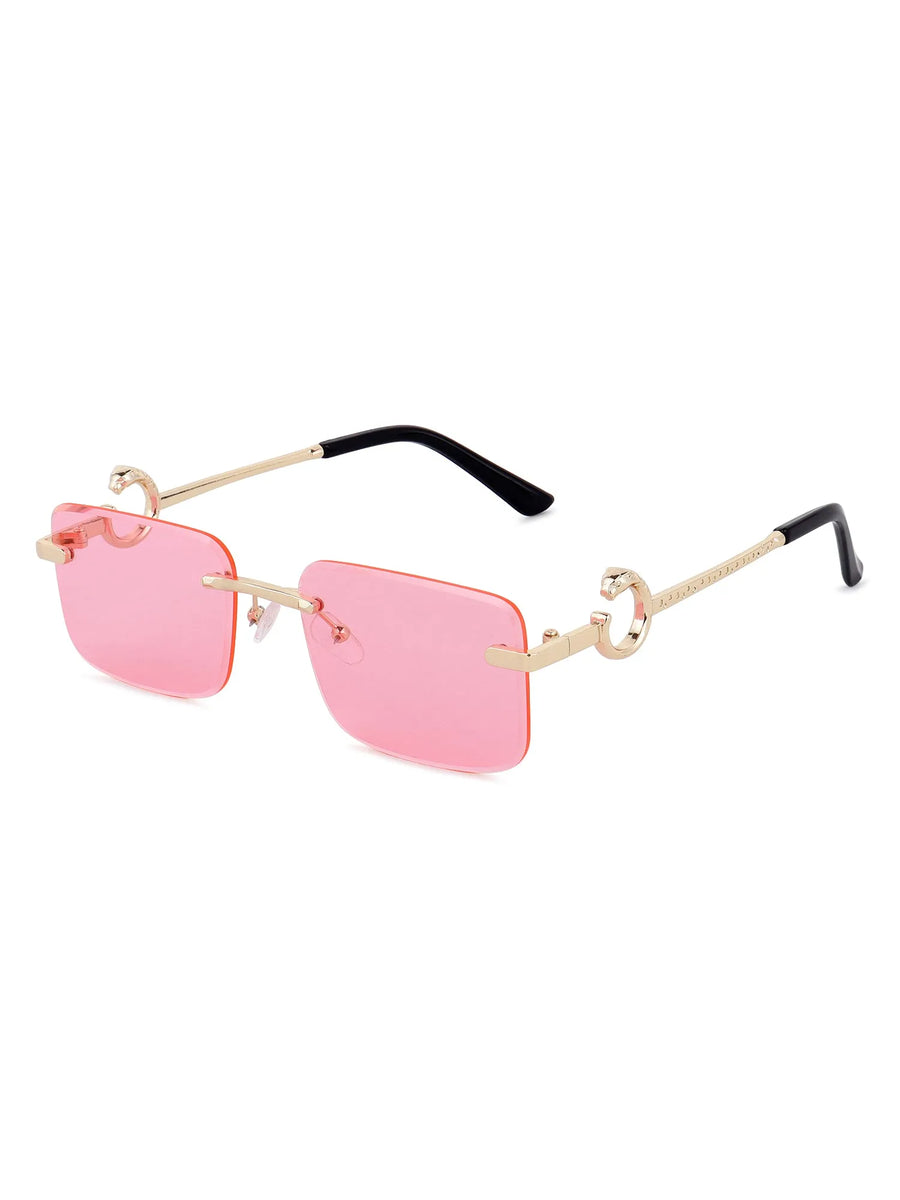 Phantoria | Pink Small Rim Less Rectangle Sunglasses for Men & Women [UV-protected]