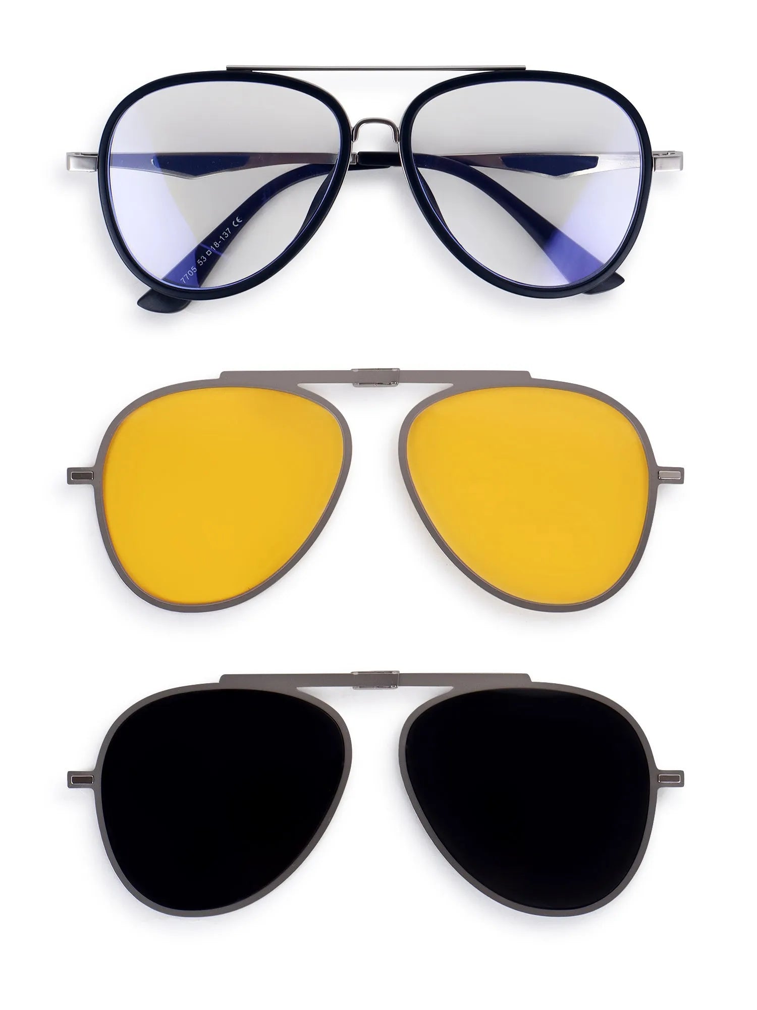 Eclipser | Silver & Blue Medium Full Rim Aviator Clip-on for Men & Women [UV-protected]