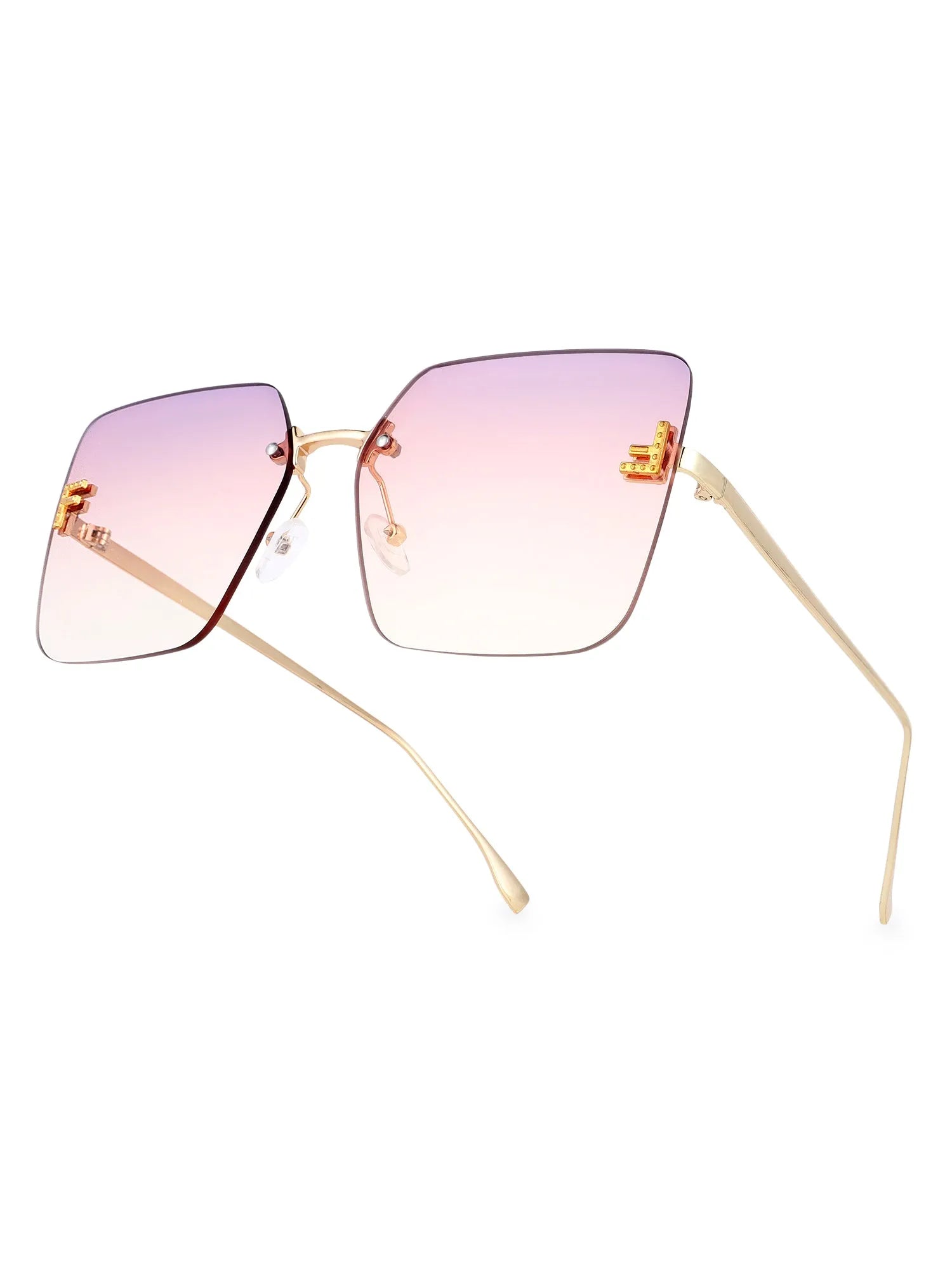 Tesseron | Gradient Pink Small Rim Less Square Sunglasses for Women [UV-protected]
