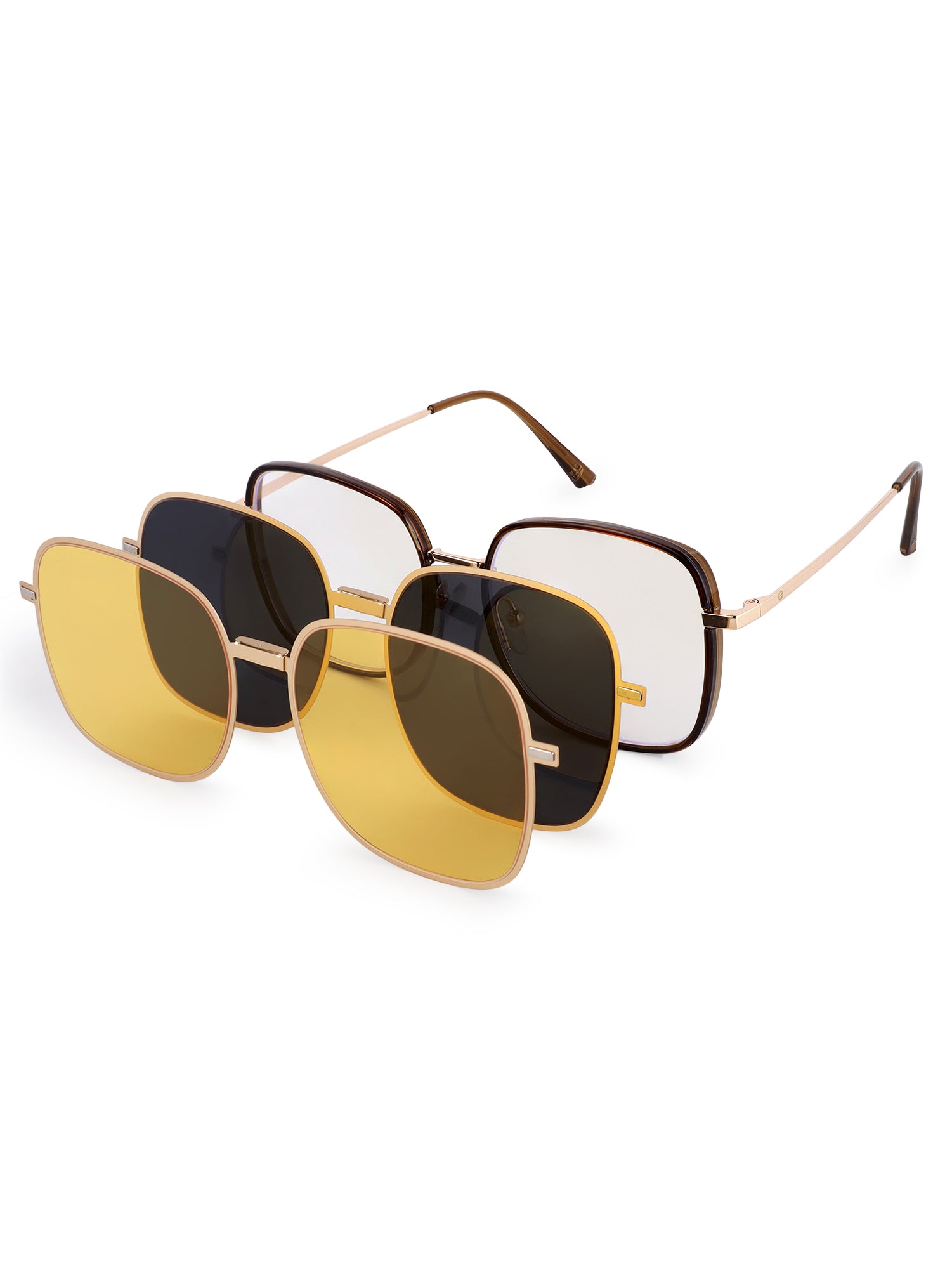 Duskra | Golden & Brown Large Full Rim Square Clip-on for Men & Women [UV-protected]