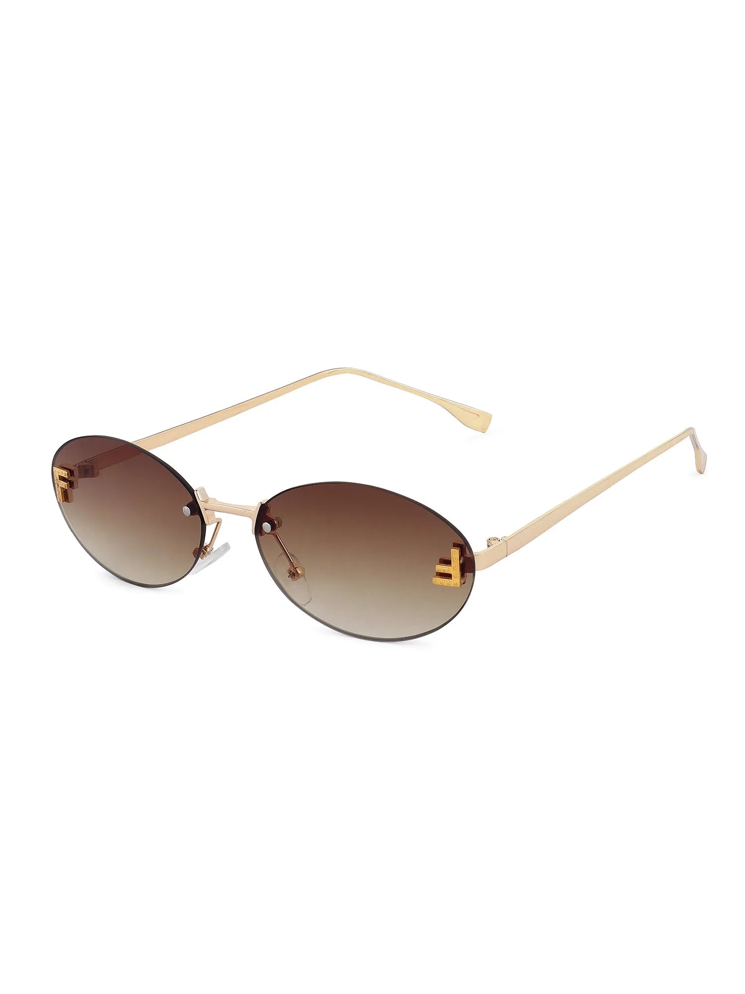 Quasar | Gradient Brown & Yellow Small Rim Less Oval Sunglasses for Women [UV-protected]