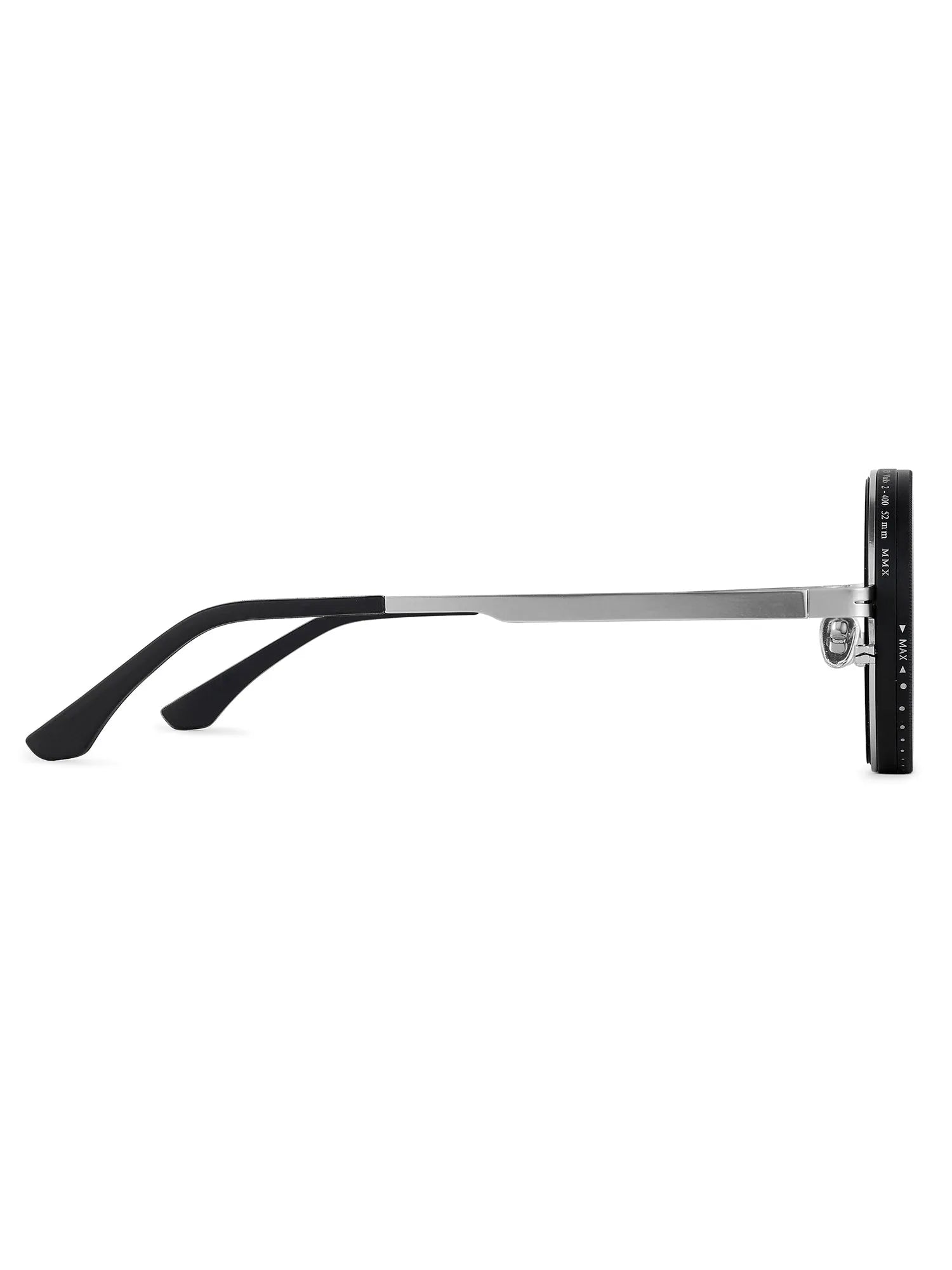 APERTURE | Silver & Black Large Full Rim Round Sunglasses for Men & Women [Tint Adjustable]