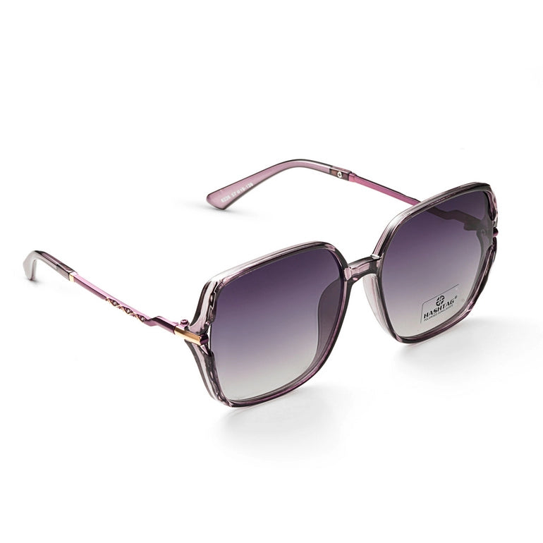 Hashtag Exclusive Hexagonal Oversize Sunglasses for Women - 8226-Purple Dark