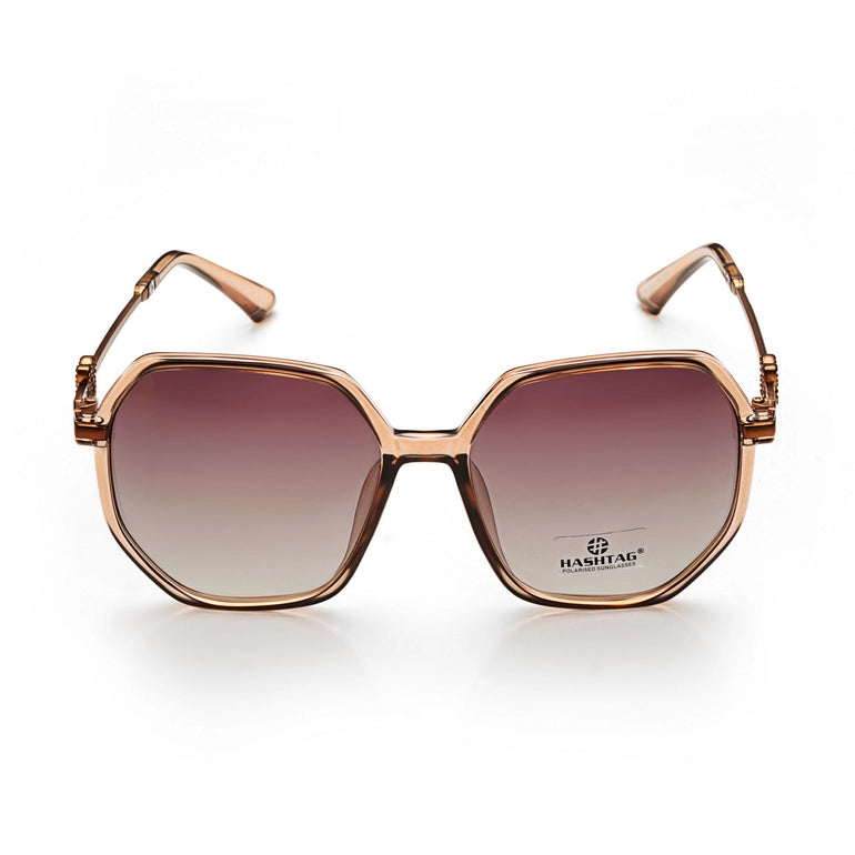 Hashtag Exclusive Hexagonal Sunglasses for Women - 8236-Dark brown