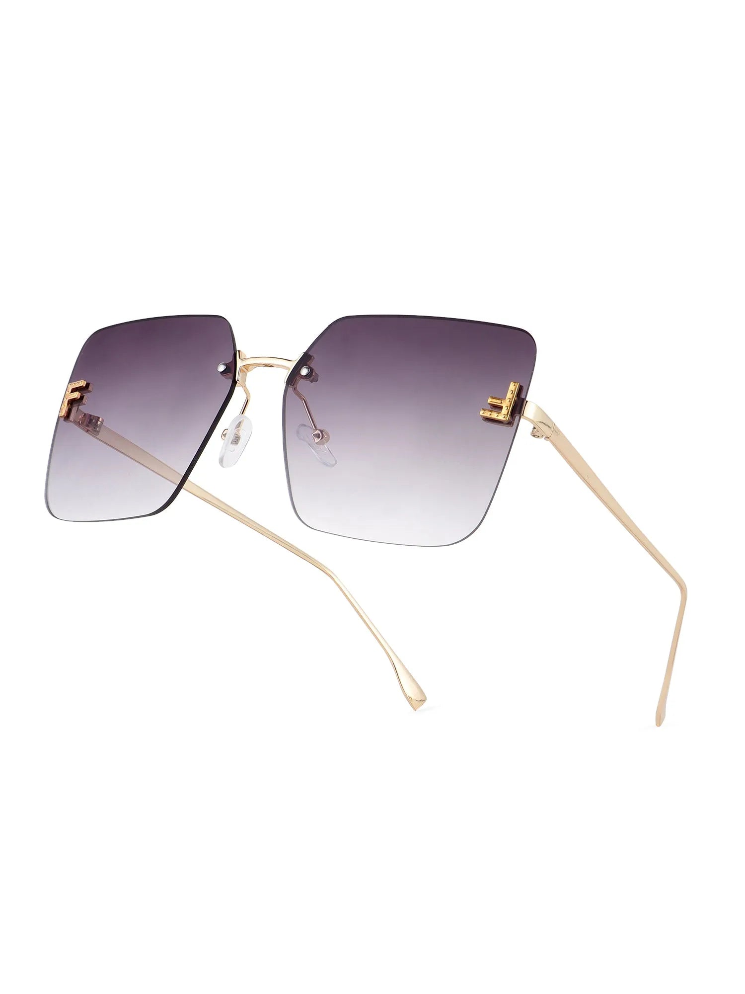 Tesseron | Gradient Grey Small Rim Less Square Sunglasses for Women [UV-protected]