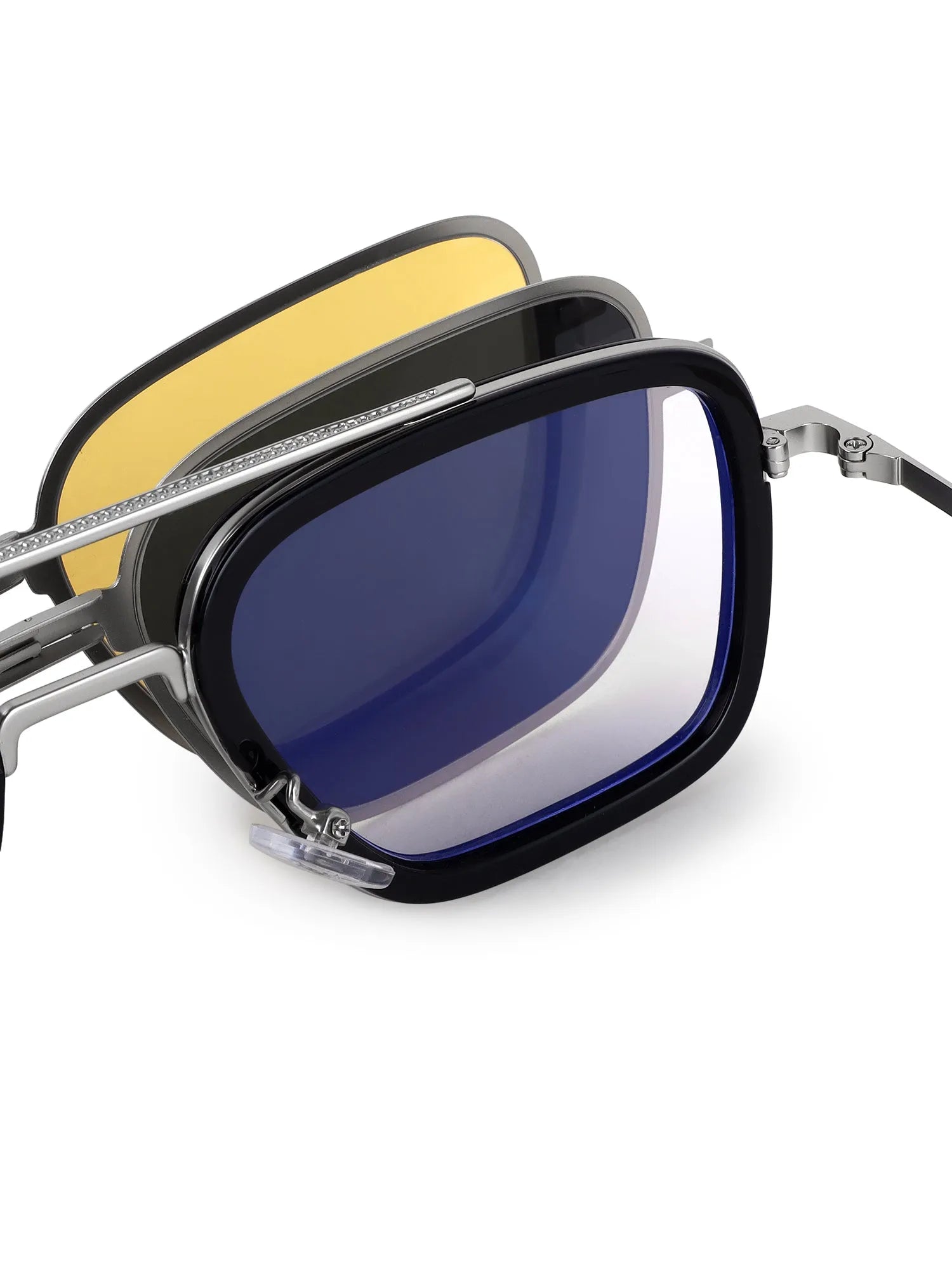 Novaic | Silver & Black Medium Full Rim Rectangle Clip-on for Men & Women [UV-protected]