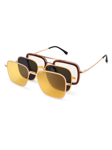 Novaic | Golden & Brown Medium Full Rim Rectangle Clip-on for Men & Women [UV-protected]