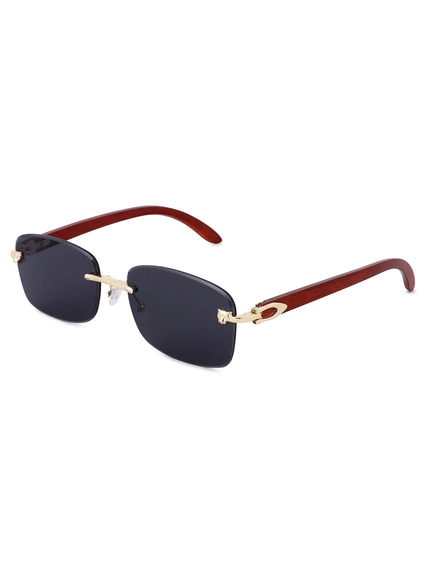 Stralor | Black Medium Rim Less Rectangle Sunglasses for Men & Women [UV-protected]