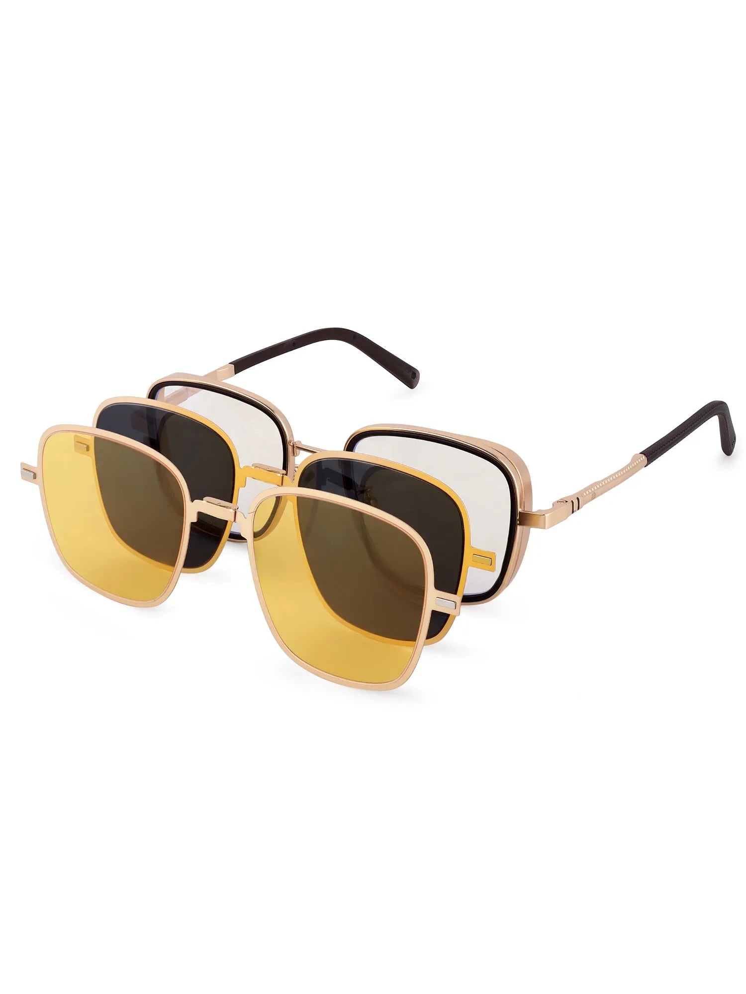 Cyronis | Golden & Brown Large Full Rim Square Clip-on for Men & Women [UV-protected]