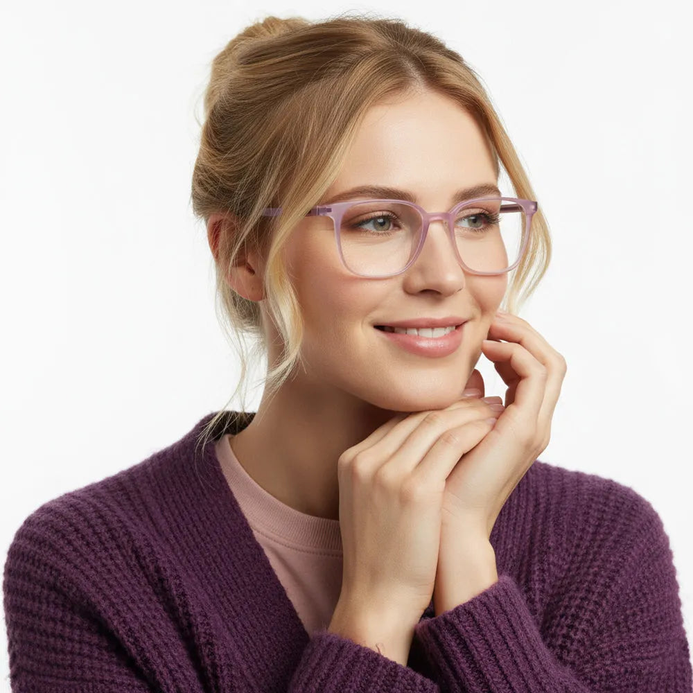 Blokz | Transparent Light Pink Medium Full Rim RECTANGLE Computer Glasses for Men & Women [Blue Block]