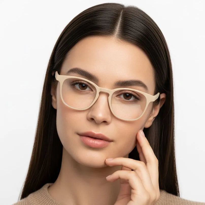 Clario | Cream Medium Full Rim RECTANGLE Computer Glasses for Men & Women [Blue Block]