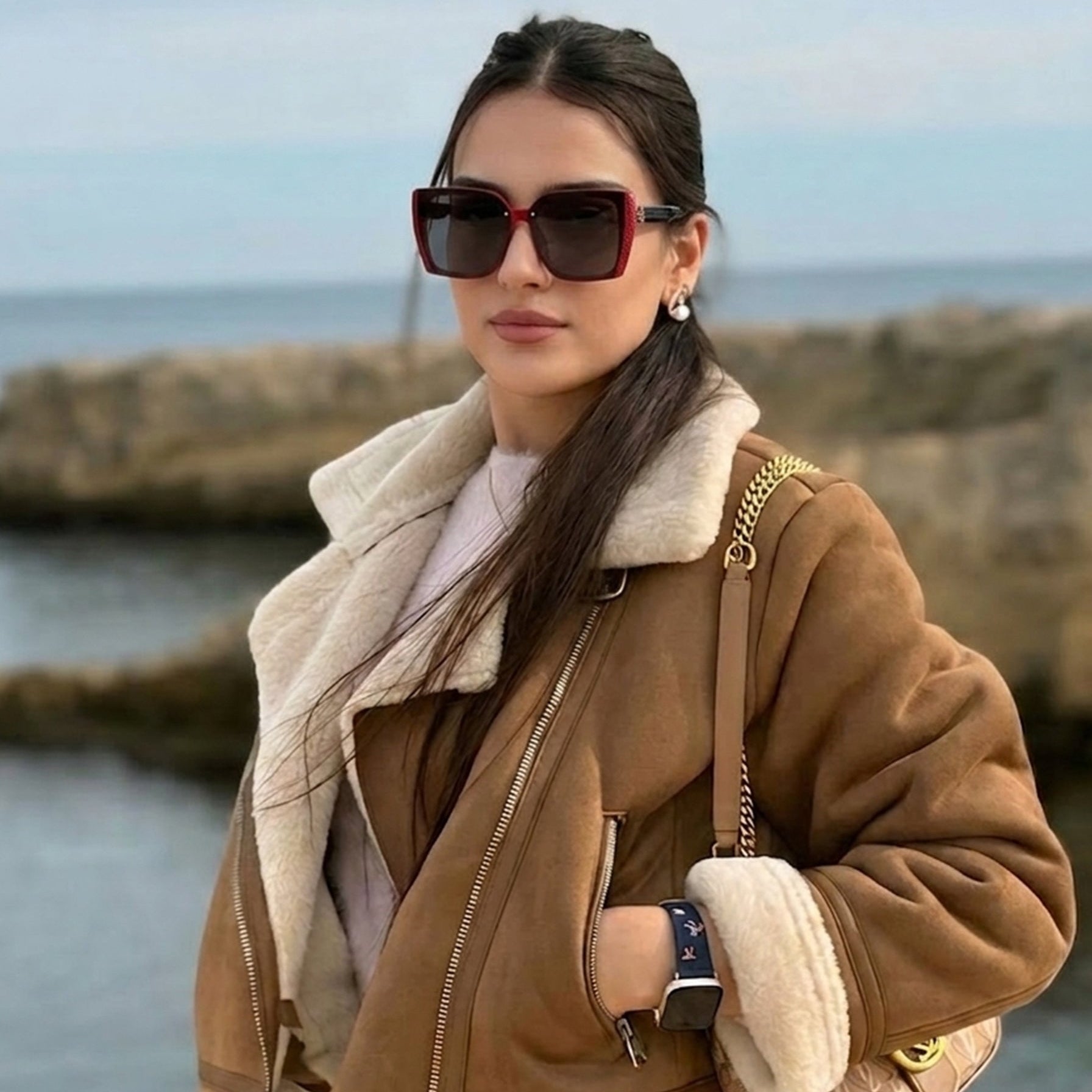 Rapture | Black & Red Large Full Rim Square Sunglasses for Women [UV-protected]