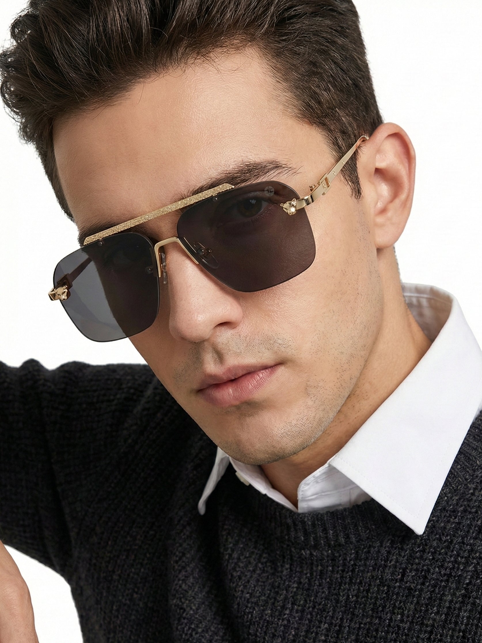 Pyre | Gradient Grey & Black Medium Rim Less Square Sunglasses for Men [UV-protected]