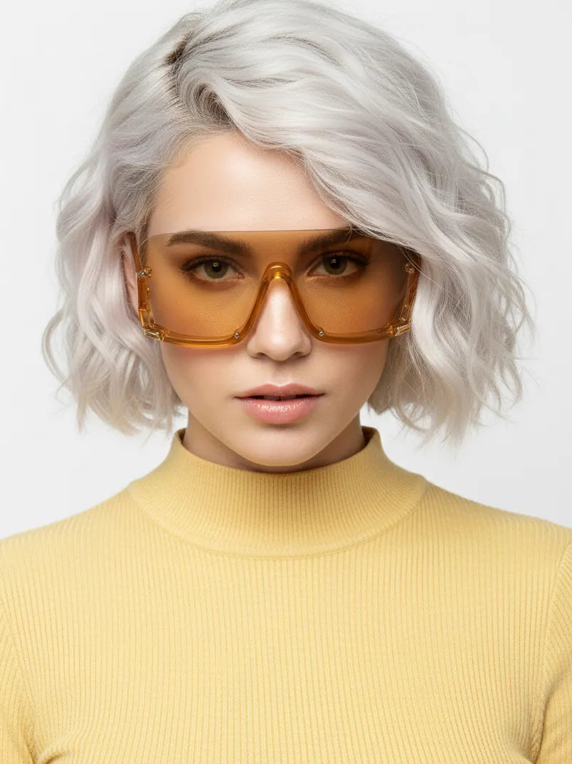 Lyrion | Orange Medium Half Rim Shield Sunglasses for Men & Women [UV-protected]