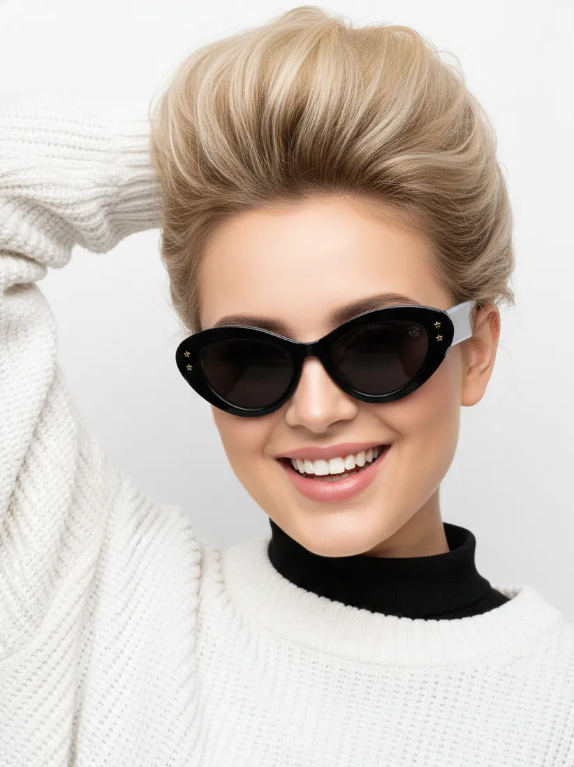 Sunshades | Black & White Medium Full Rim Cateye Sunglasses for Men & Women [UV-protected]