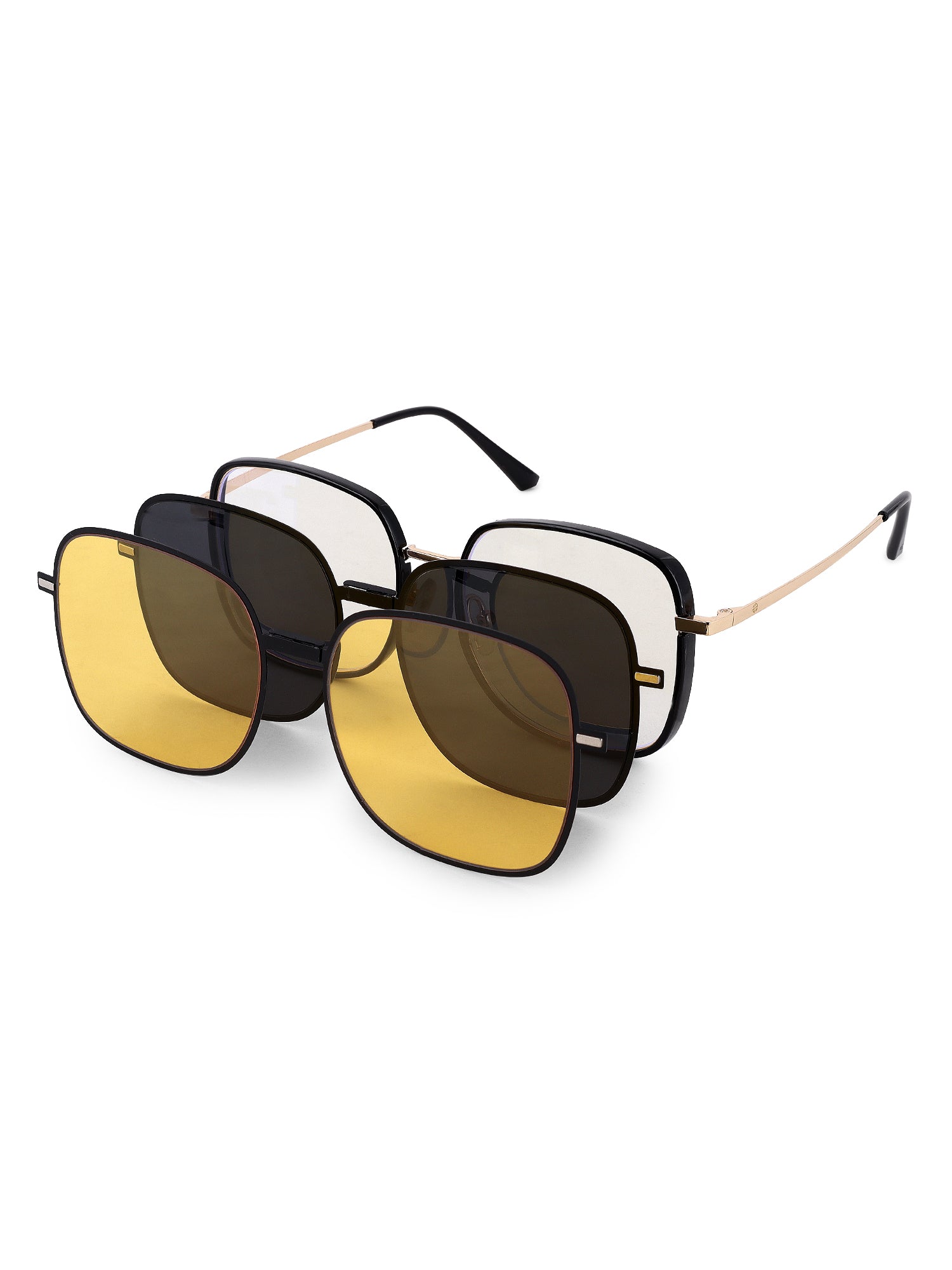 Duskra | Golden & Black Large Full Rim Square Clip-on for Men & Women [UV-protected]
