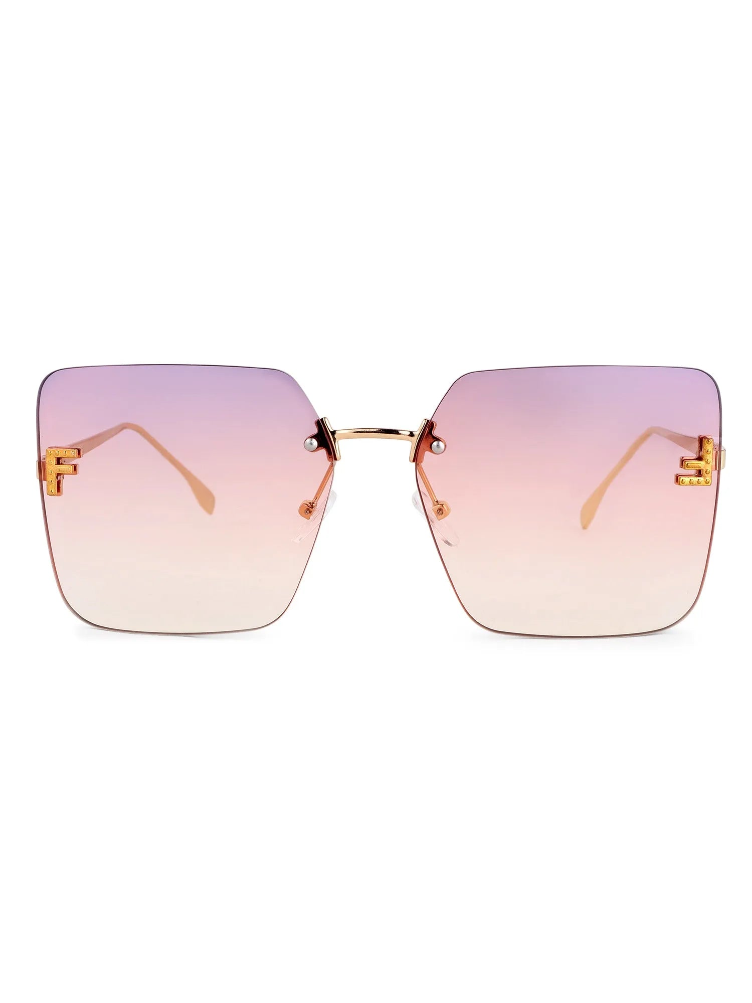 Tesseron | Gradient Pink Small Rim Less Square Sunglasses for Women [UV-protected]