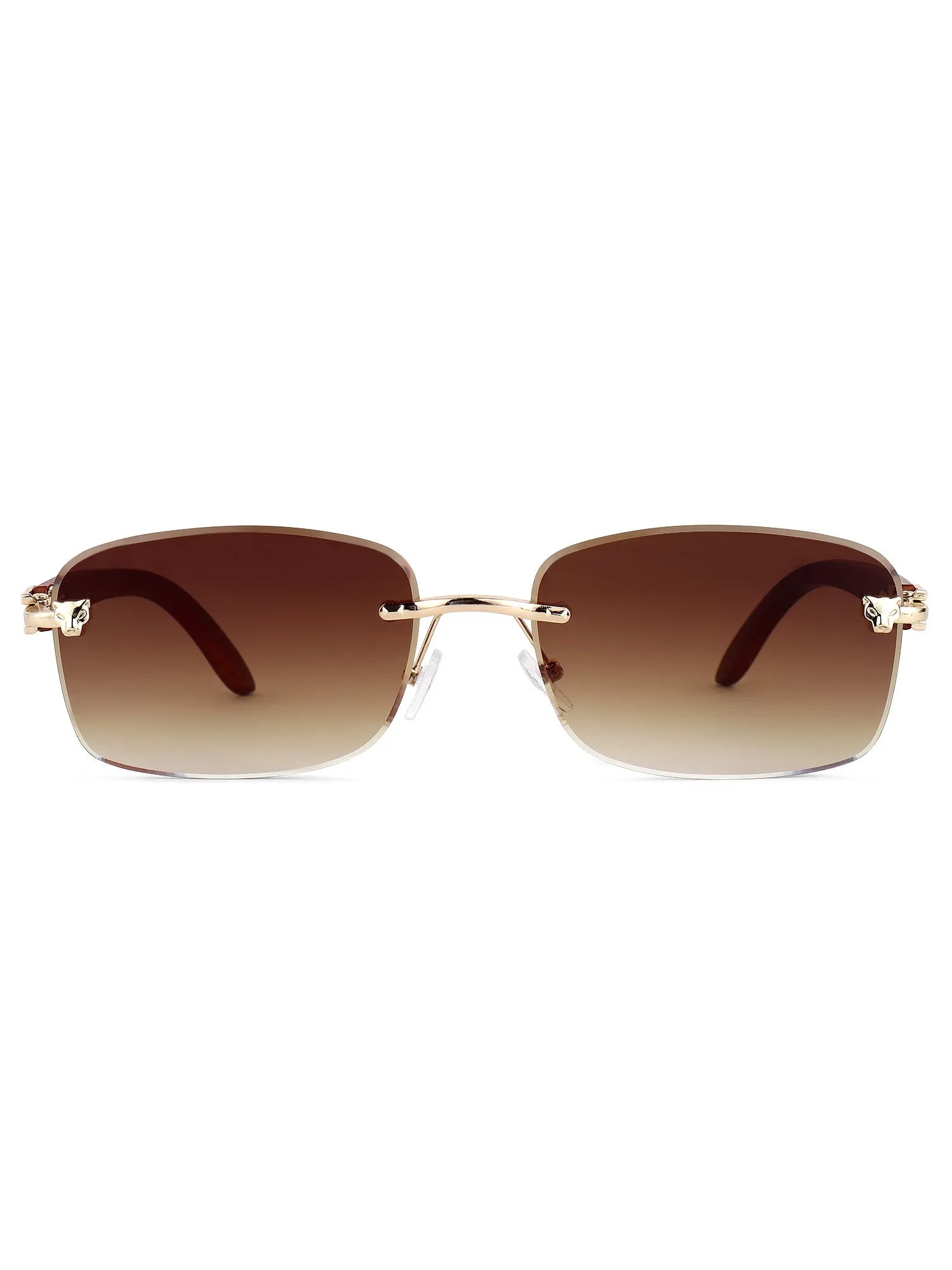 Stralor | Gradient Brown Medium Rim Less Rectangle Sunglasses for Men & Women [UV-protected]