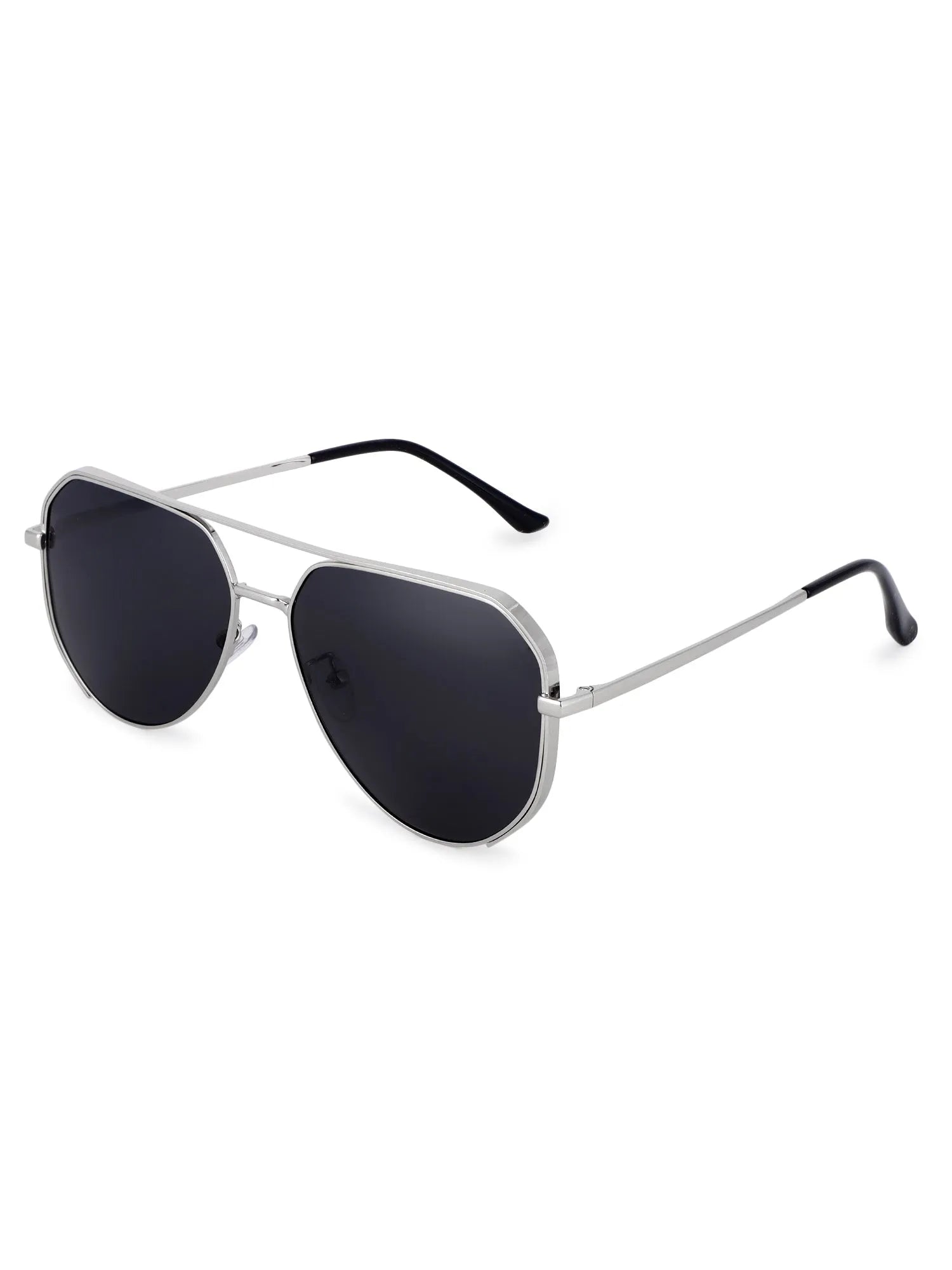 Tesseract | Silver Large Full Rim Aviator Sunglasses for Men [Polarized]