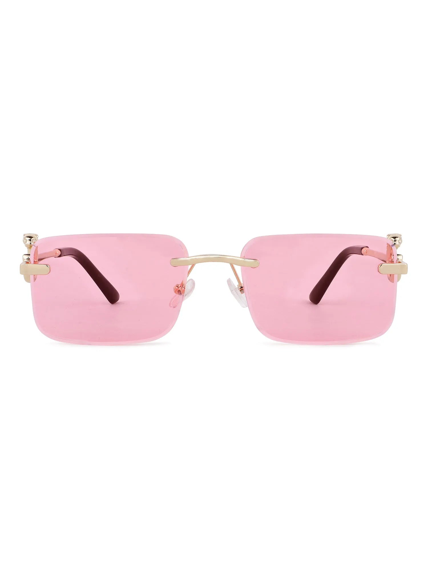 Phantoria | Pink Small Rim Less Rectangle Sunglasses for Men & Women [UV-protected]