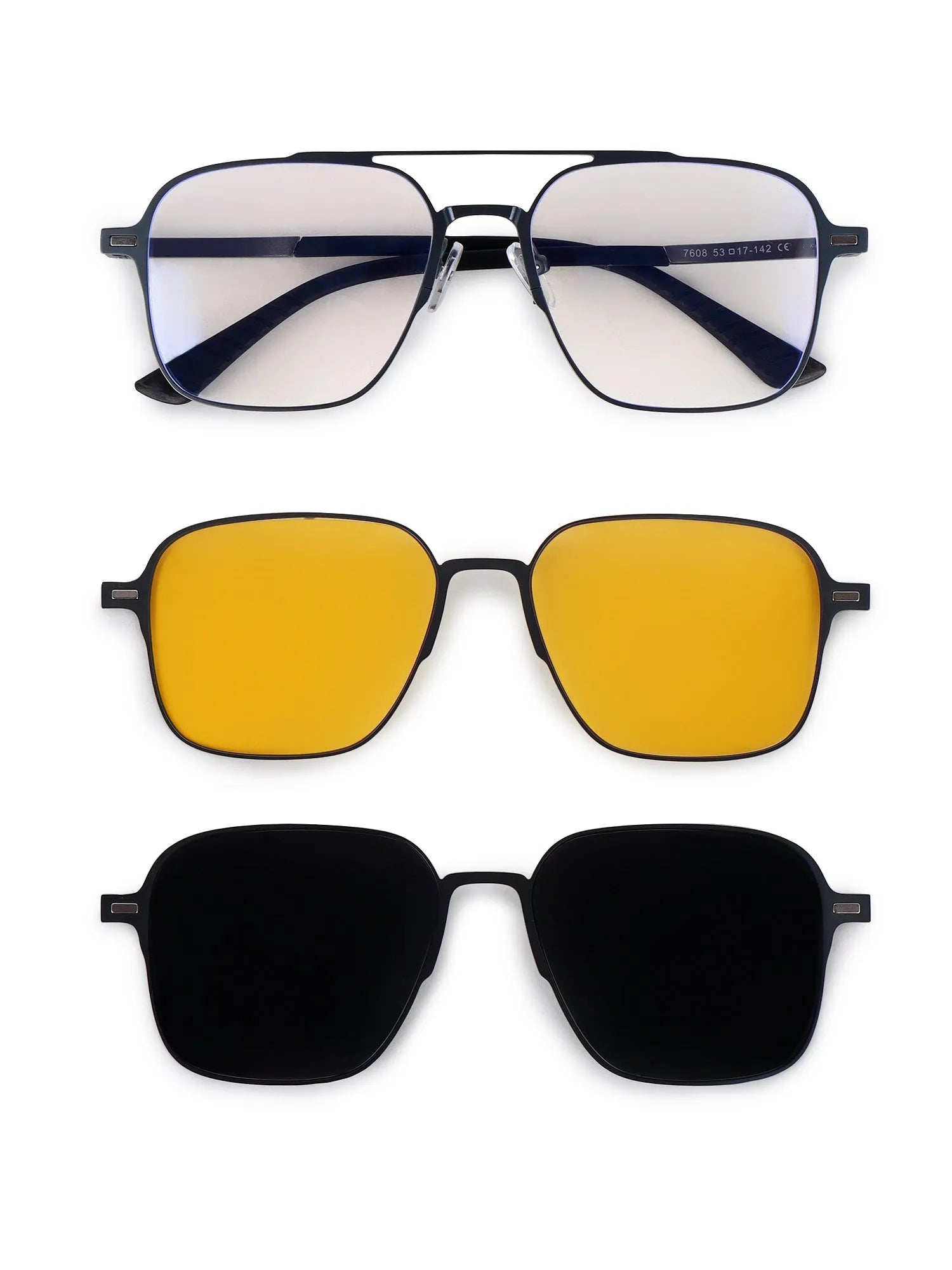 Baelora | Grey Large Full Rim Rectangle Clip-on for Men & Women [UV-protected]