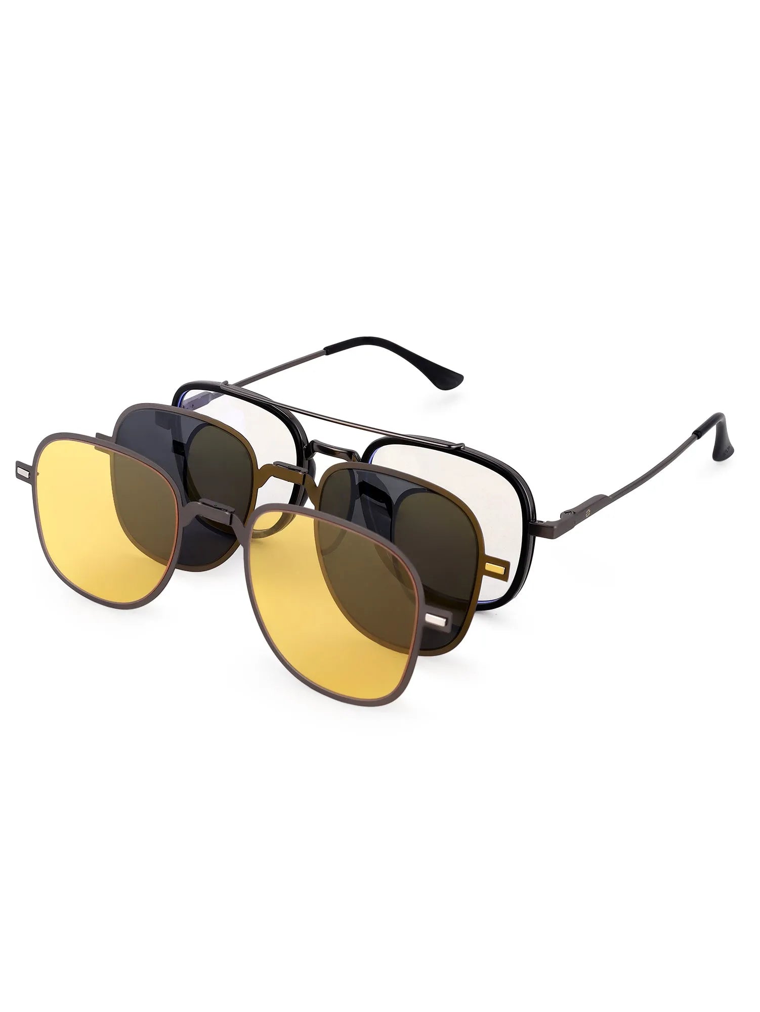 Grexar | Grey & Black Medium Full Rim Square Clip-on for Men & Women [UV-protected]