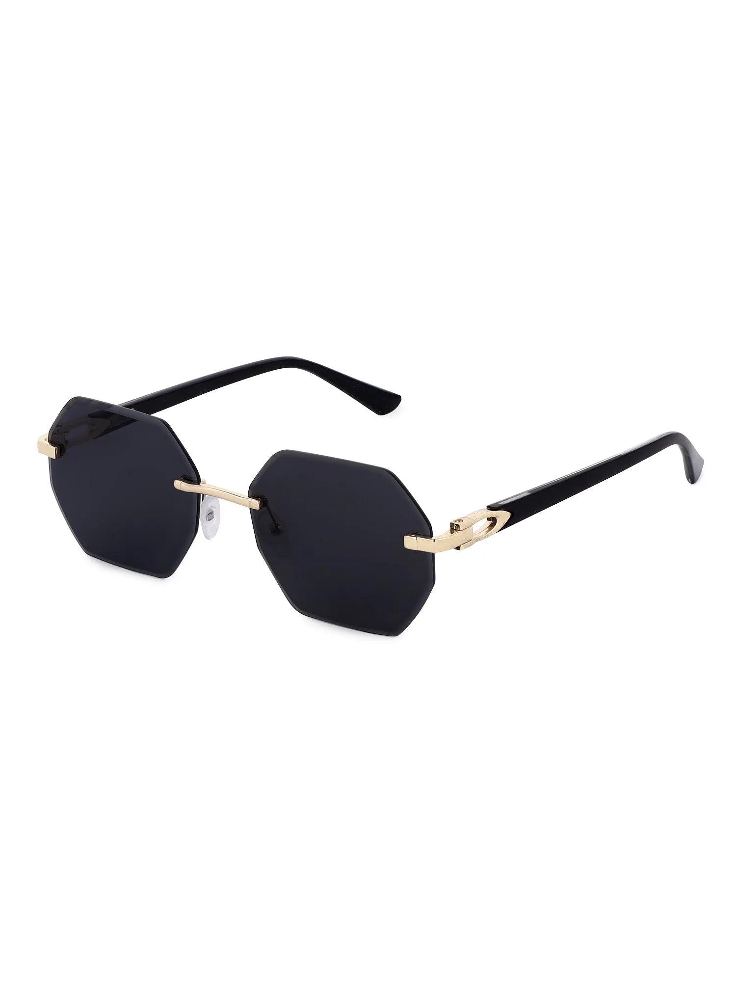 VisionVogue | Black Medium Rim Less Hexagonal Sunglasses for Men & Women [UV-protected]