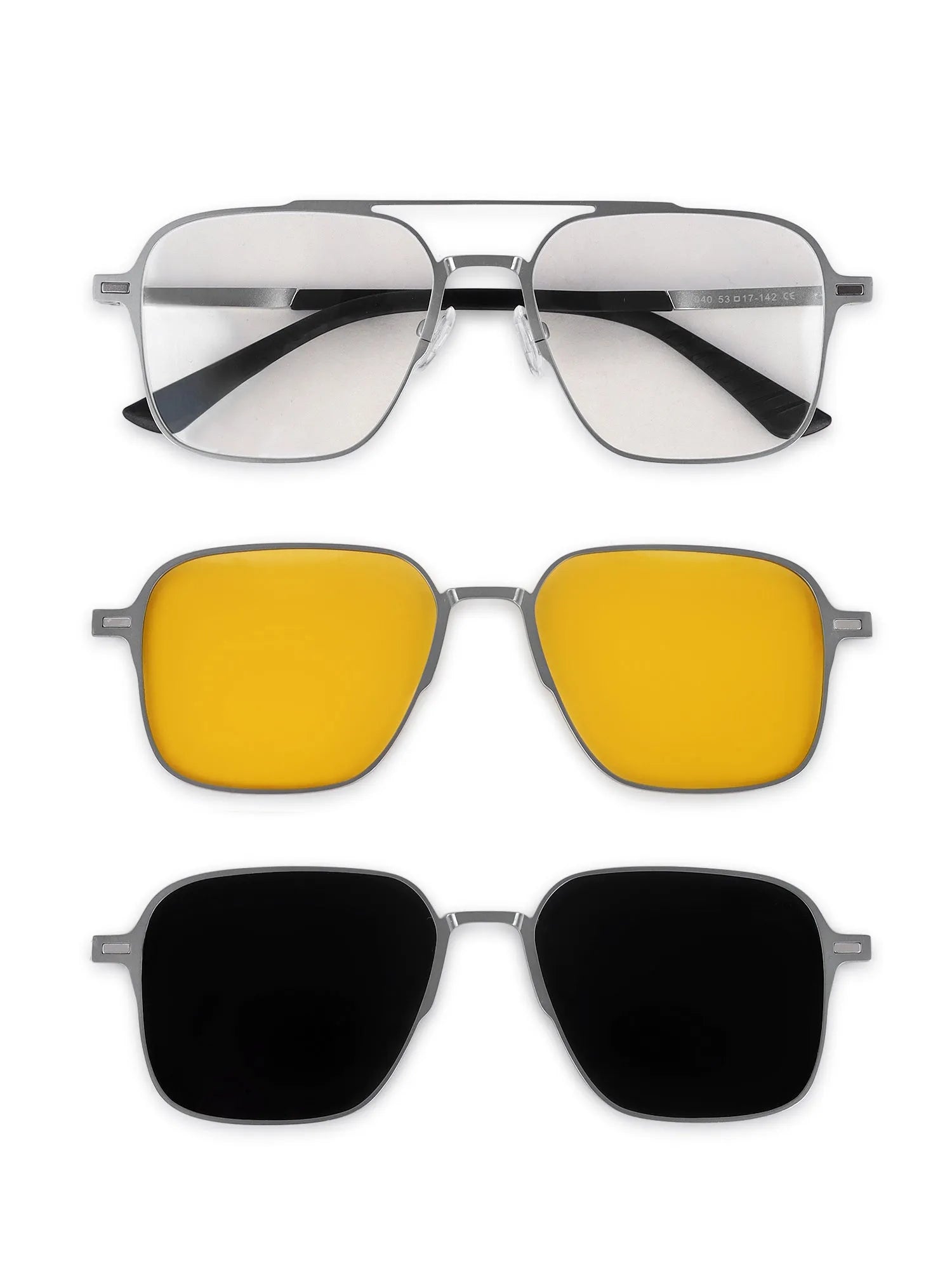 Avelora | Silver Large Full Rim Rectangle Clip-on for Men & Women [UV-protected]