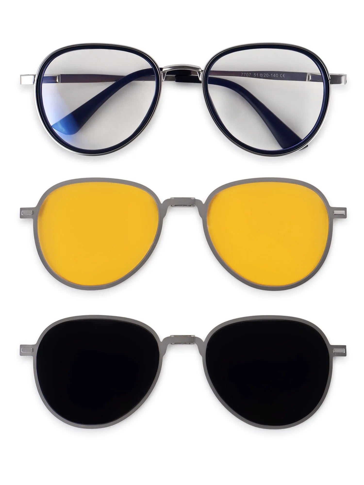 Caelium | Silver & Black Large Full Rim Aviator Clip-on for Men & Women [UV-protected]