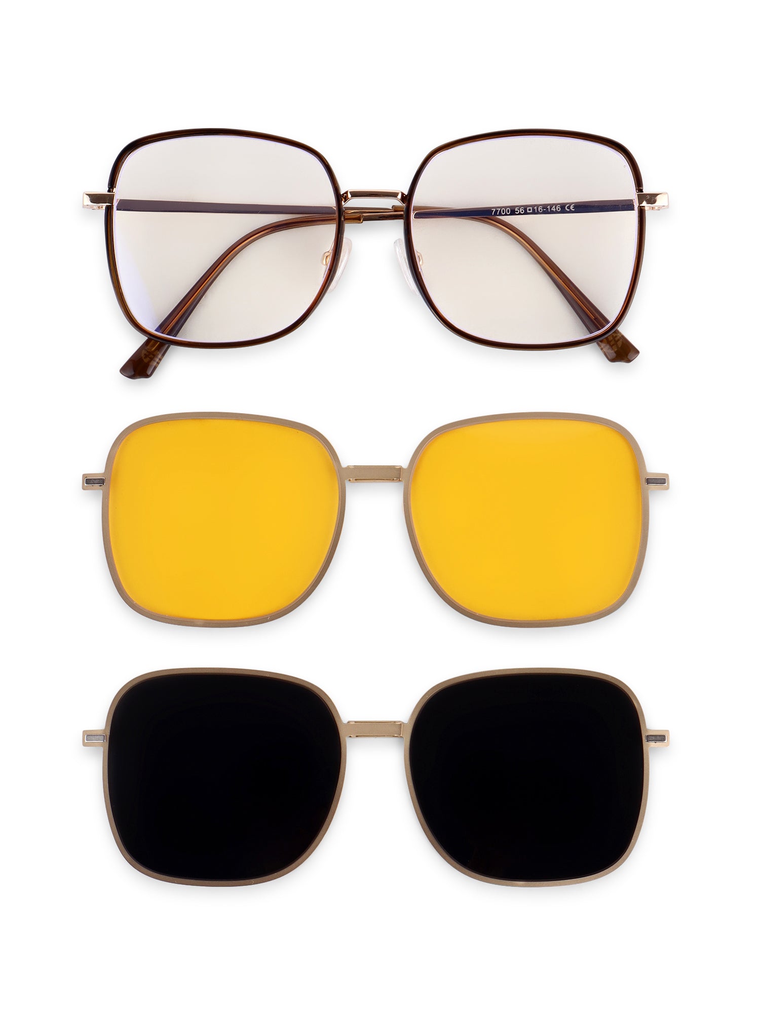 Duskra | Golden & Brown Large Full Rim Square Clip-on for Men & Women [UV-protected]