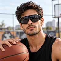 Strix | Black Large Full Rim Shield Sports Sunglasses for Men & Women [UV-protected]