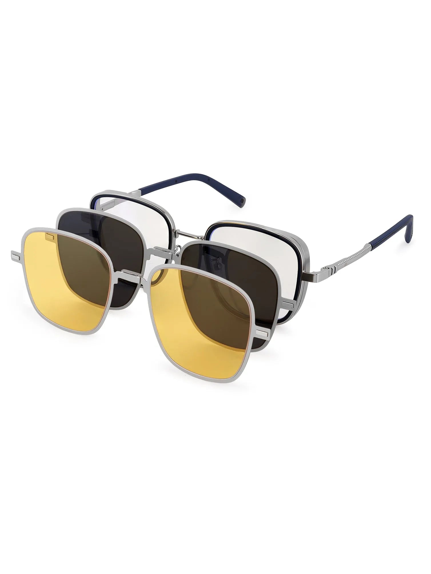 Cyronis | Silver & Blue Large Full Rim Square Clip-on for Men & Women [UV-protected]