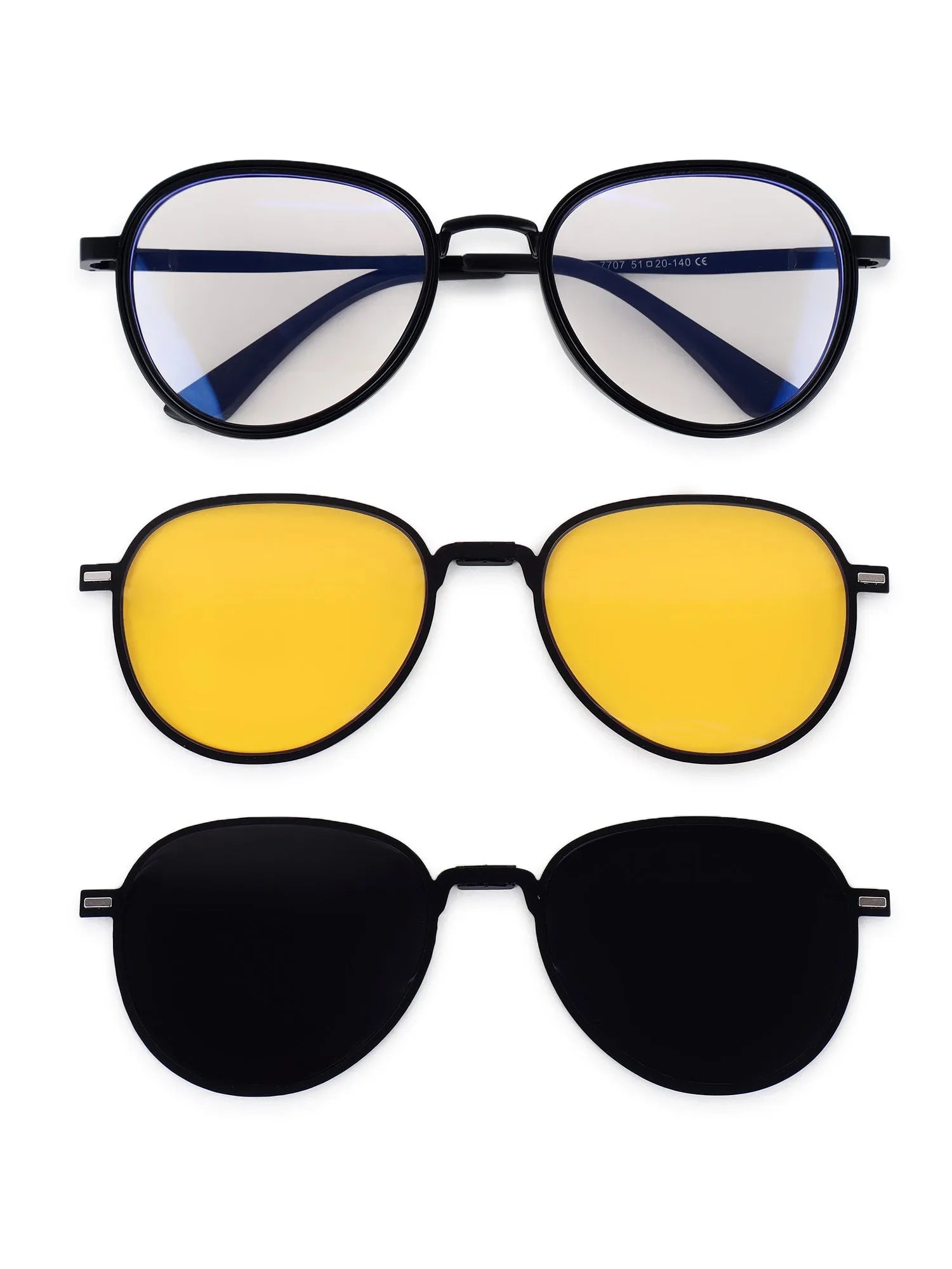 Caelium | Black Large Full Rim Aviator Clip-on for Men & Women [UV-protected]