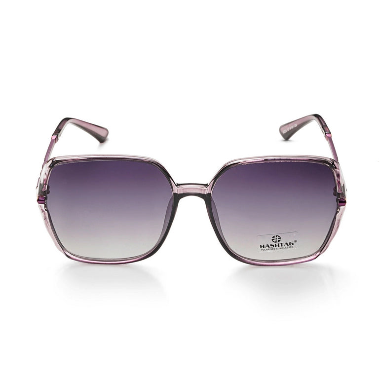 Hashtag Exclusive Hexagonal Oversize Sunglasses for Women - 8226-Purple Dark